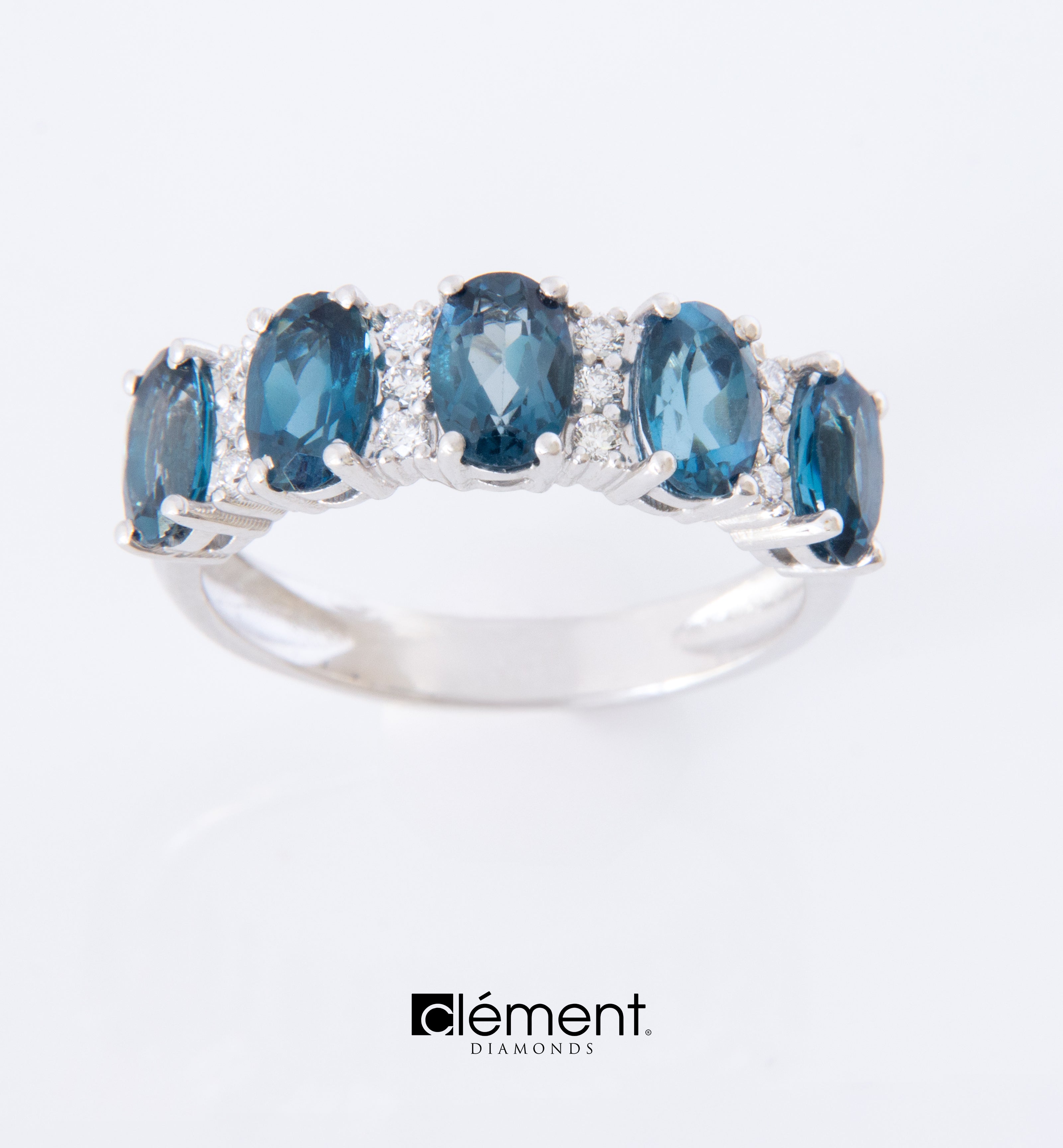 18ct White Gold Diamond and London Blue Topaz Ring