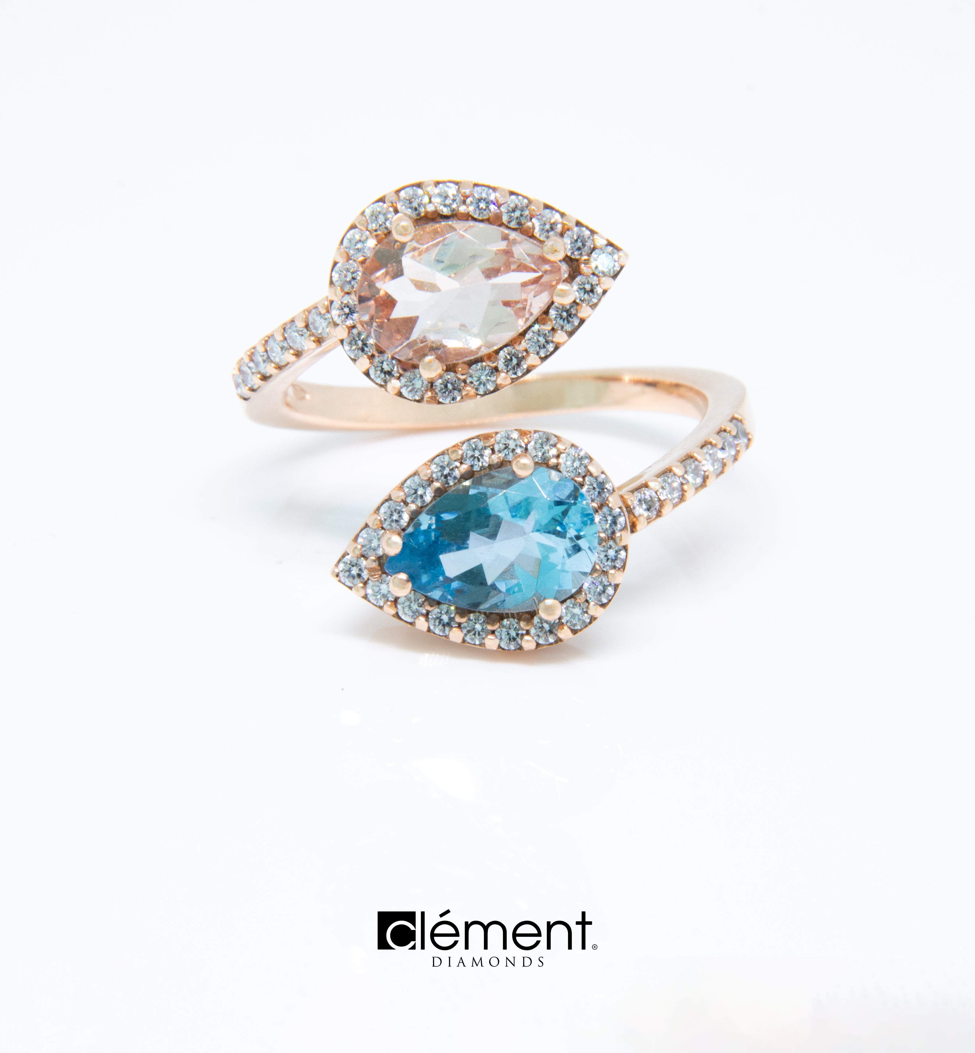 18ct Rose Gold Diamond, Morganite and Aquamarine Ring