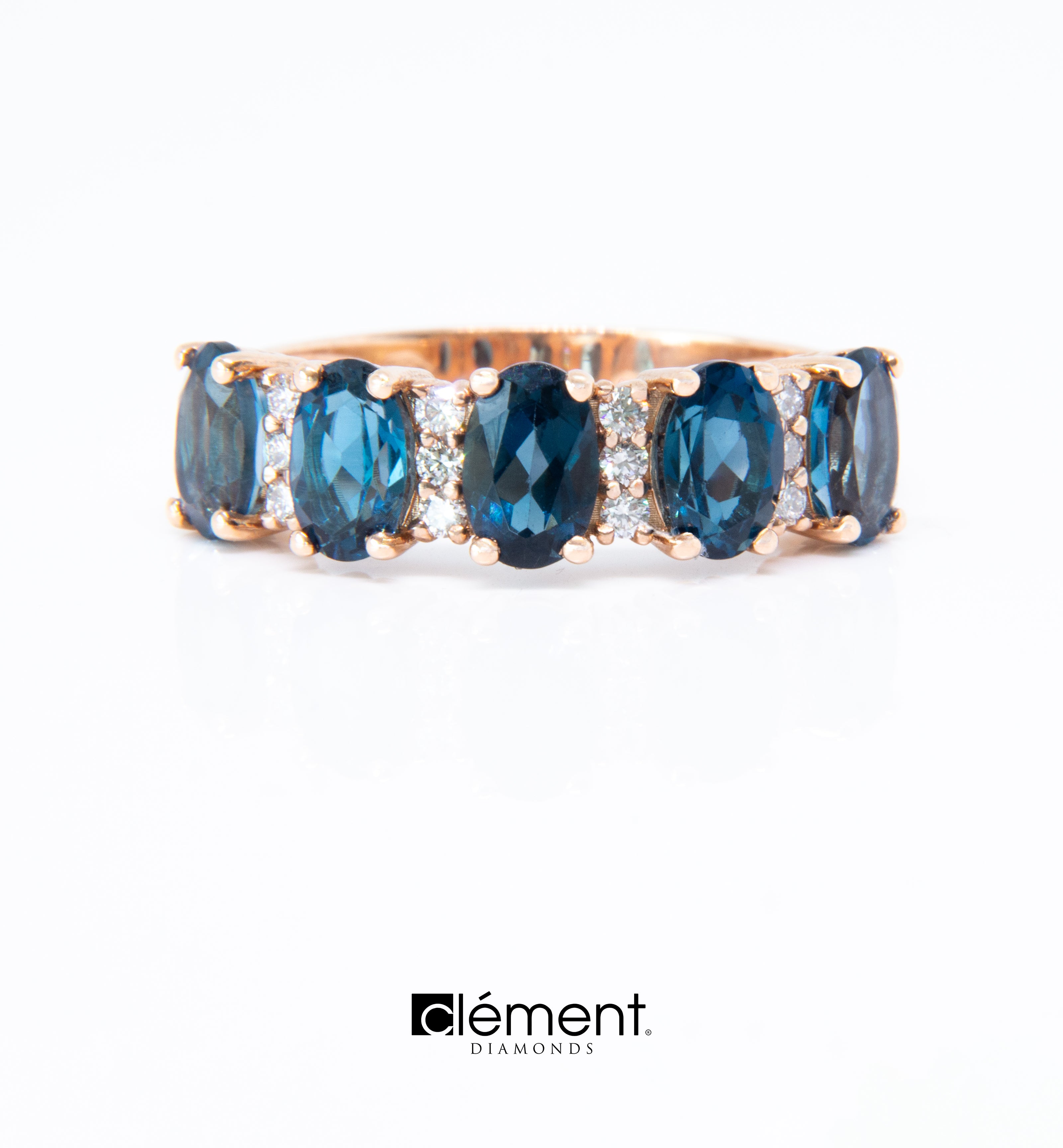 18ct Rose Gold London Blue Topaz and Diamond Ring