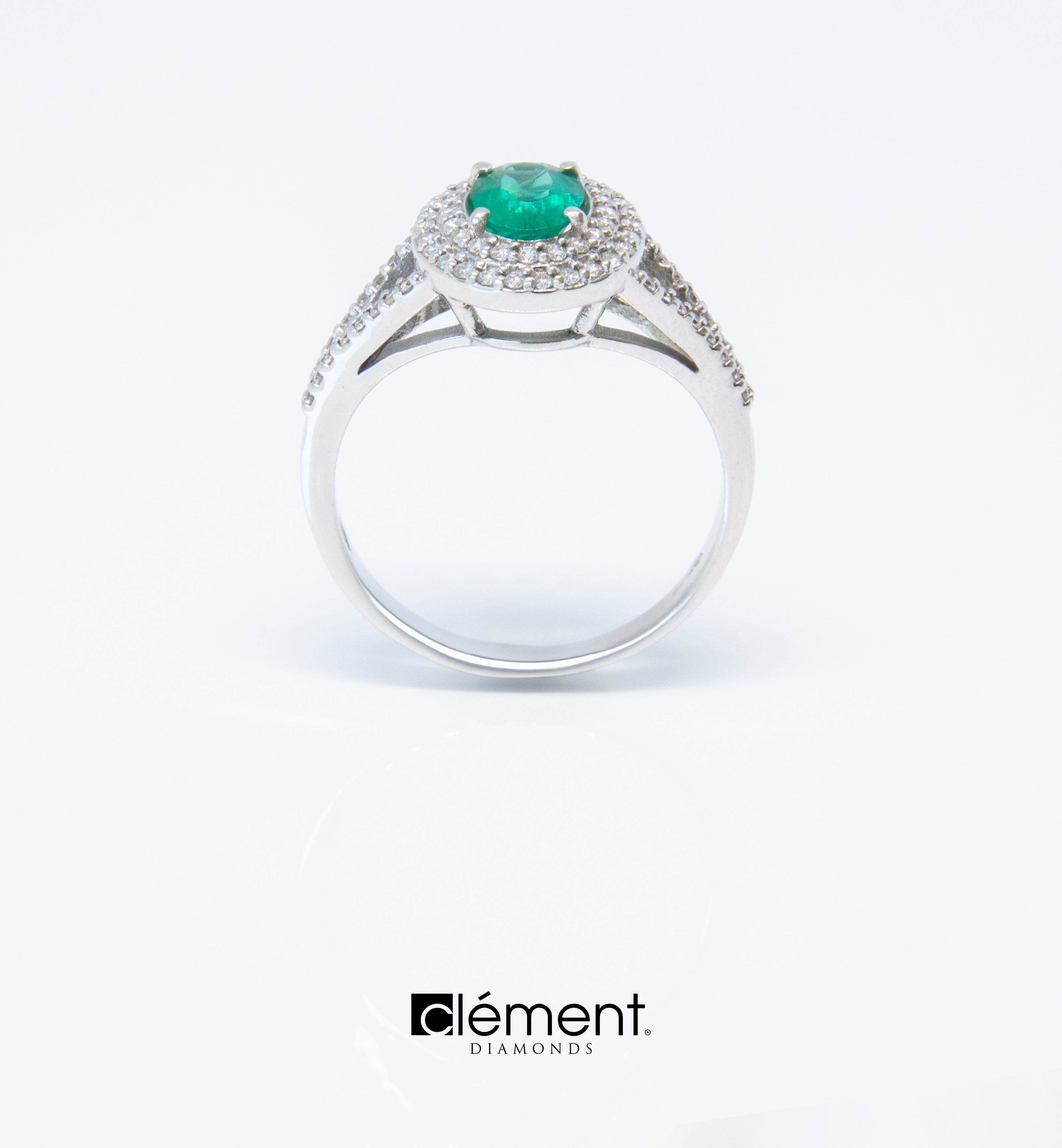18ct White Gold Diamond and Emerald Ring