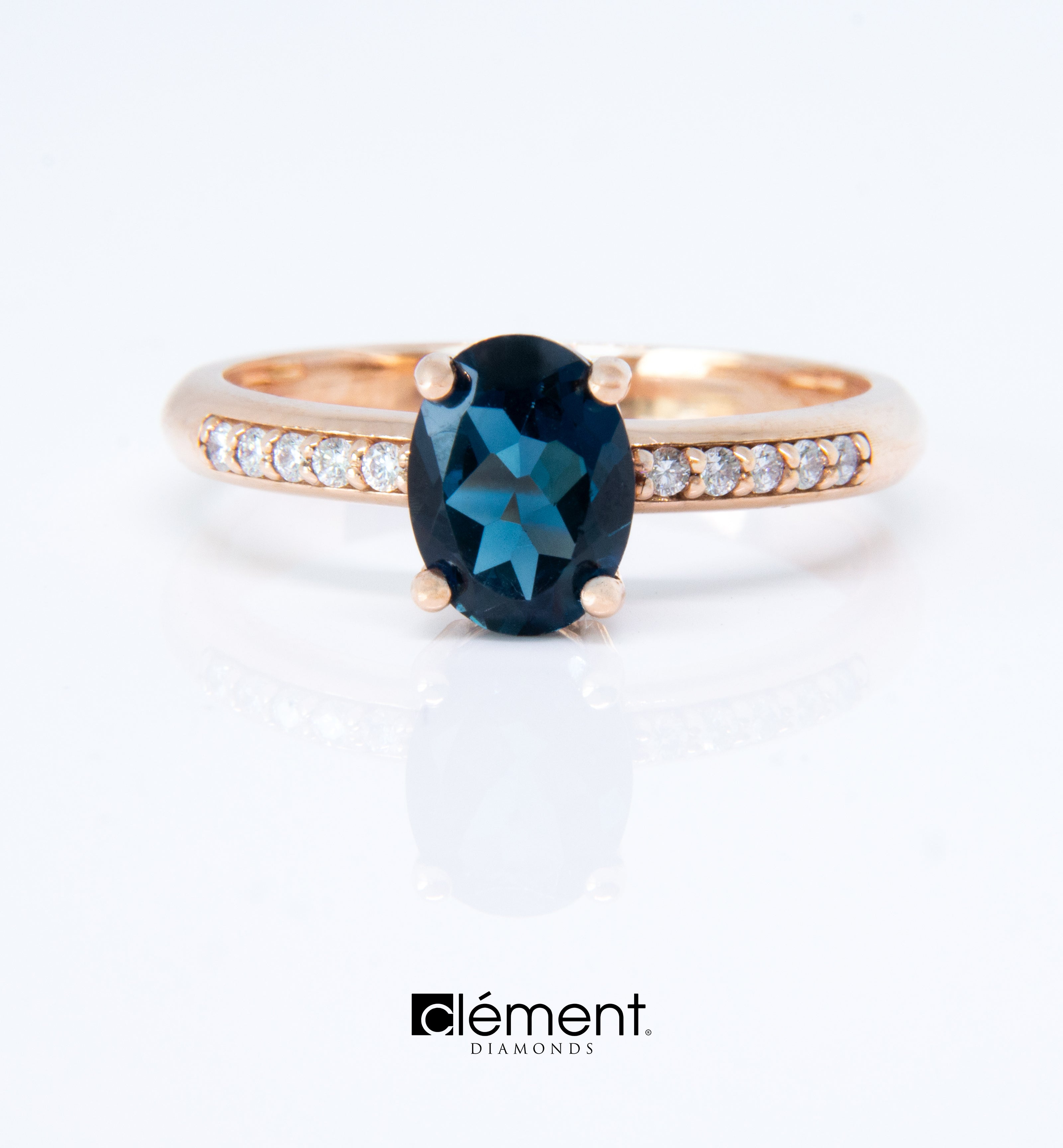18ct Rose Gold Diamond and London Blue Topaz Ring