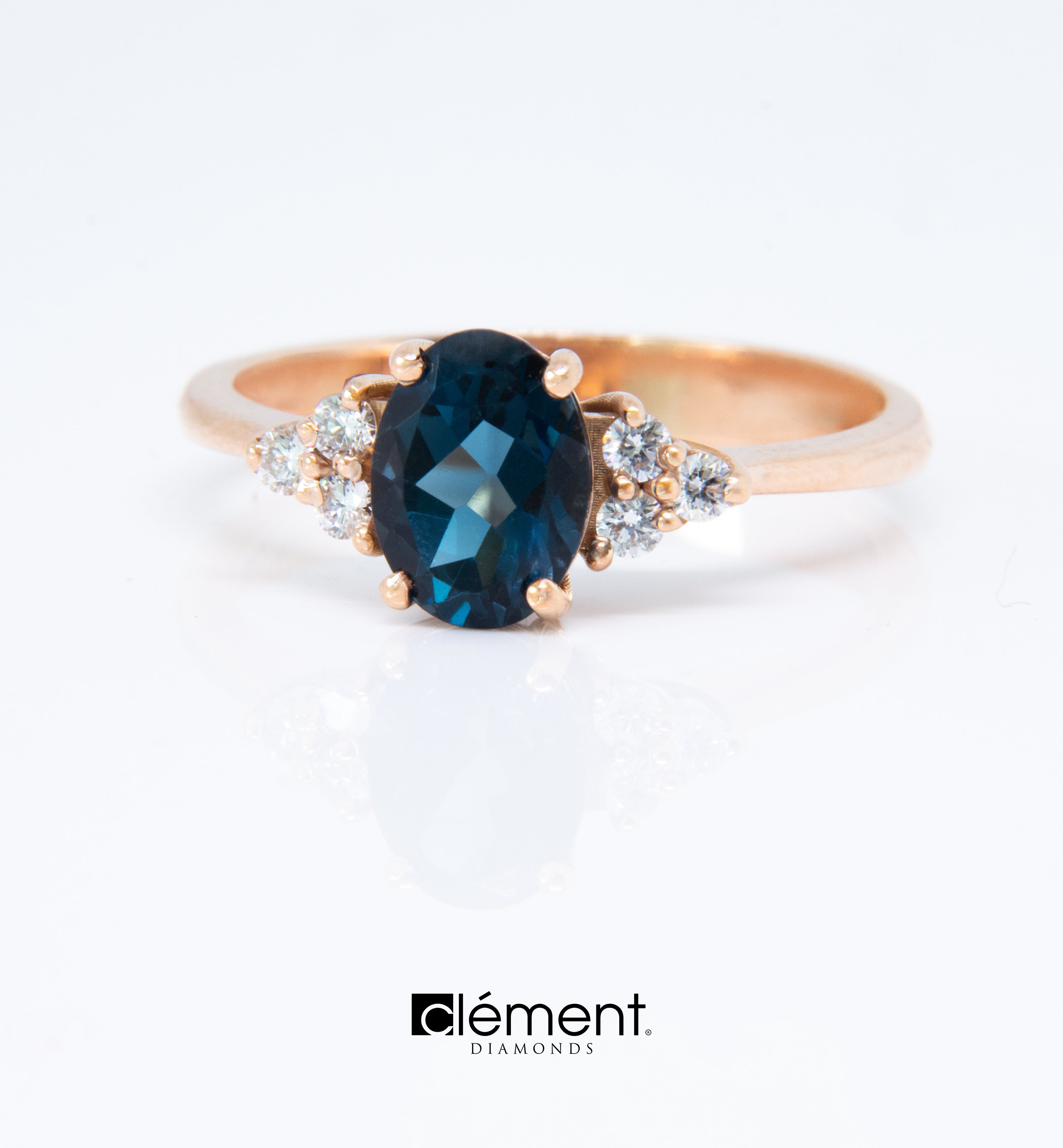 18ct Rose Gold Diamond and London Blue Topaz Ring