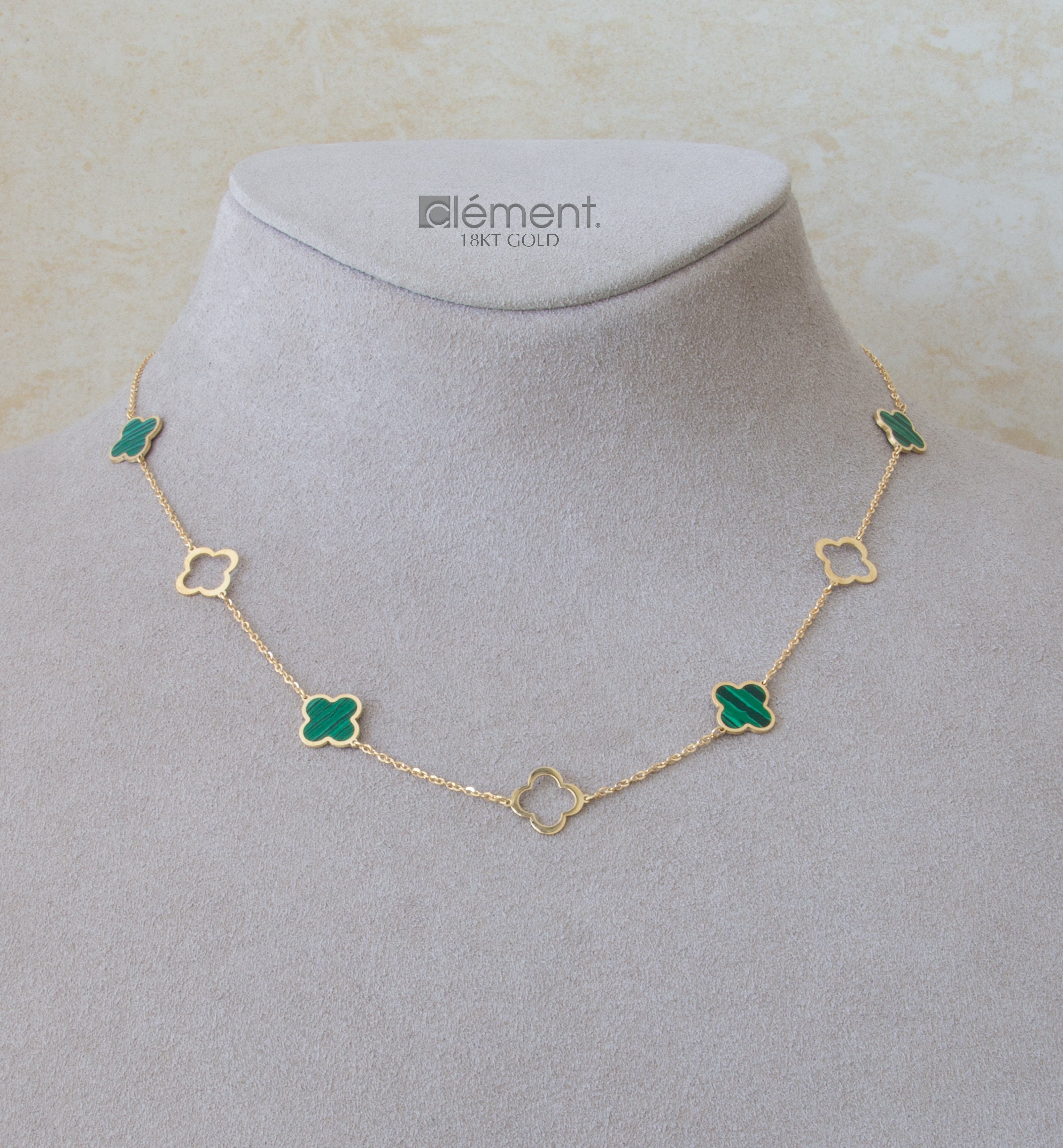 18ct Yellow Gold Malachite Flower Necklace