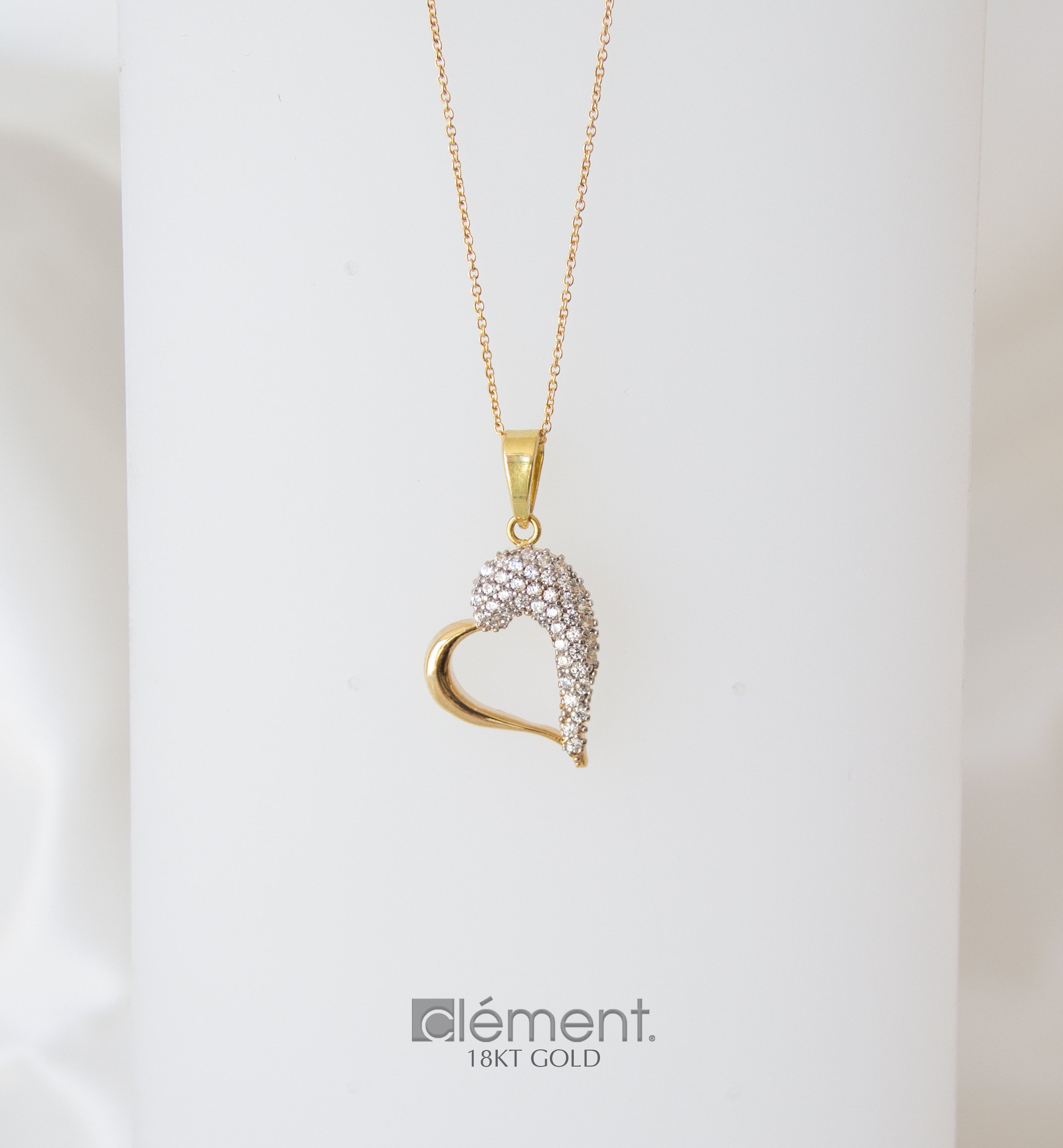 18ct Yellow Gold Heart Pendant with CZ Stones