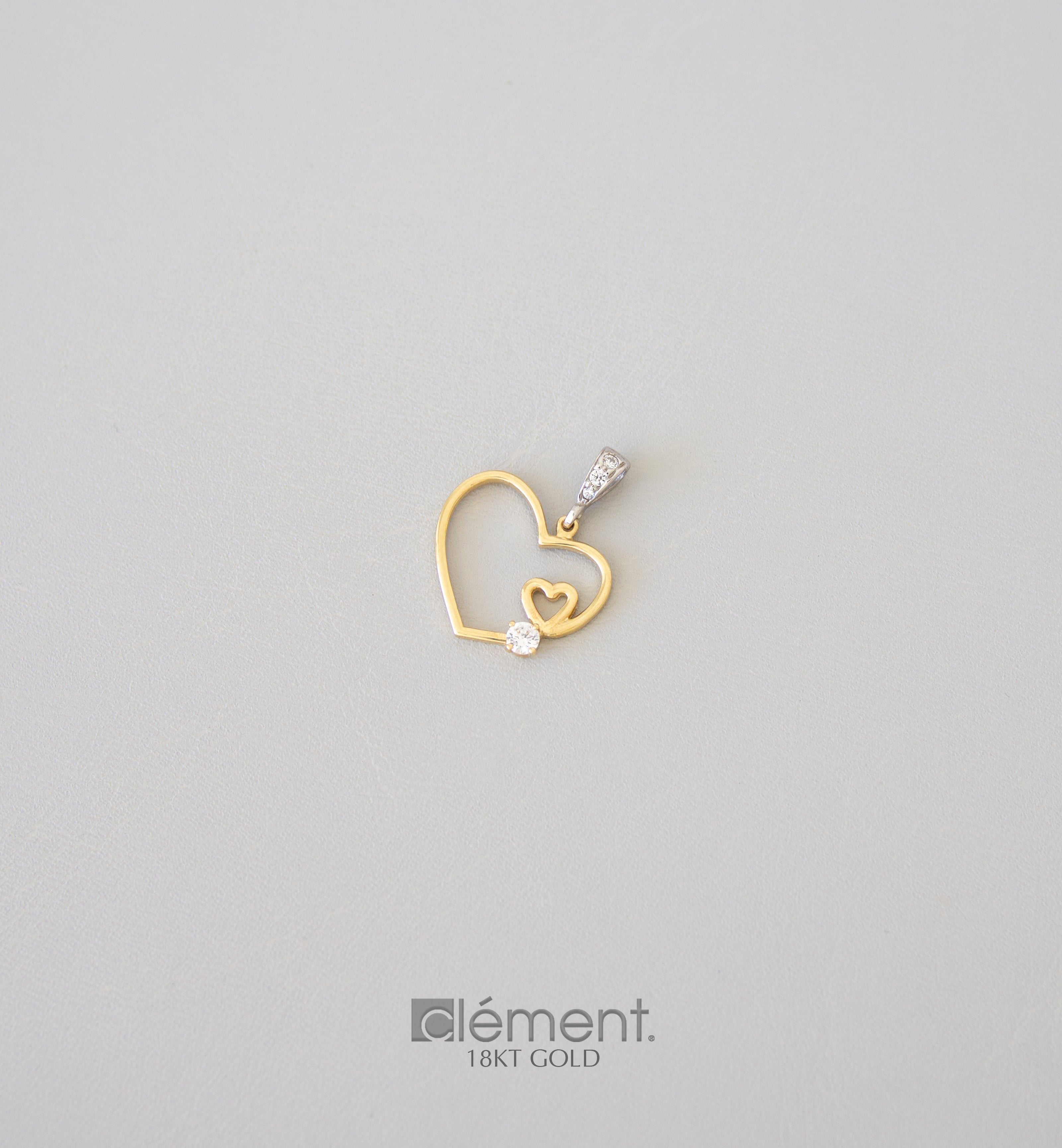 18ct Gold Double Heart Pendant with CZ Stone