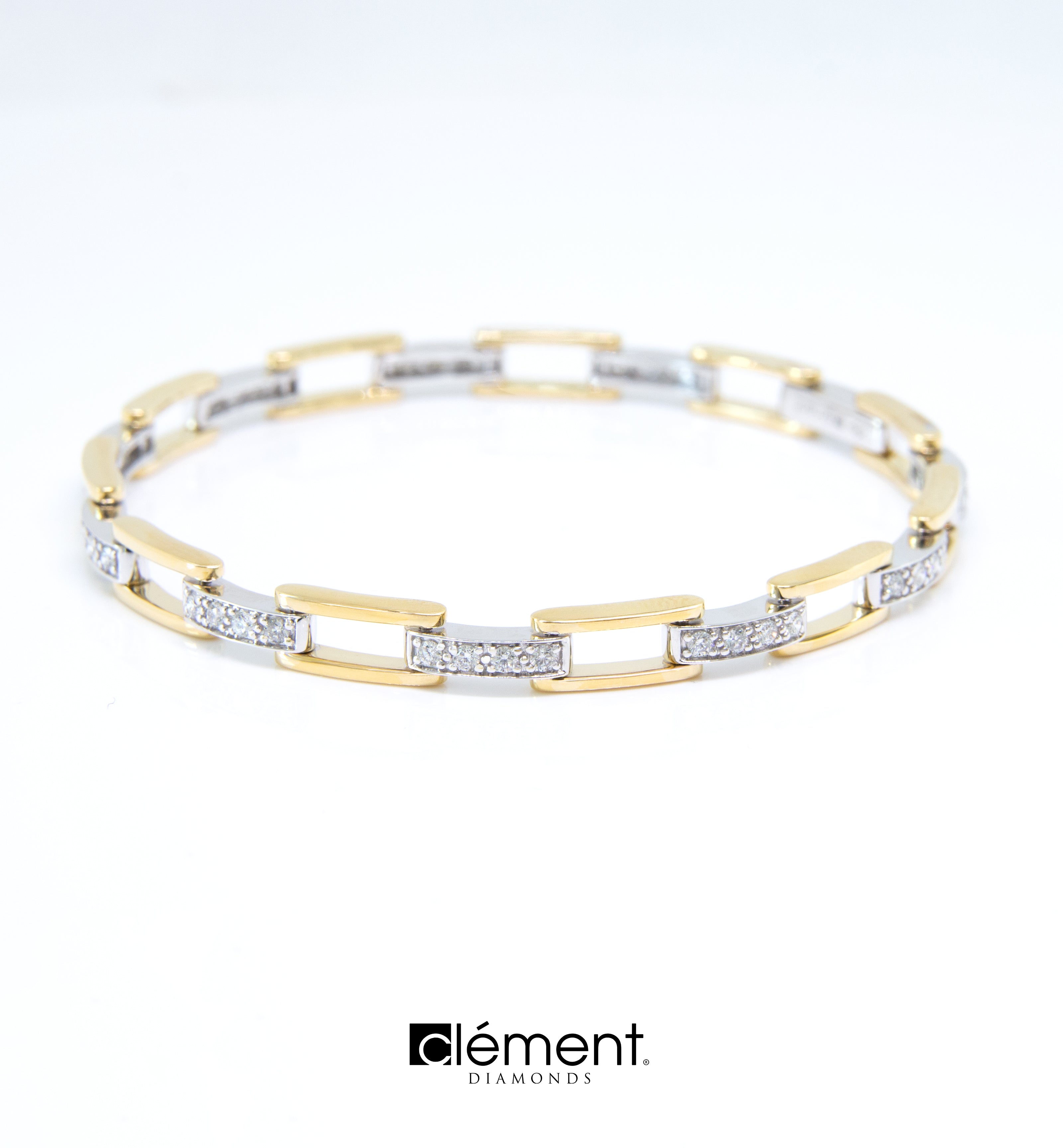 18ct Gold Two-Tone Link Design Bracelet with Natural Diamonds