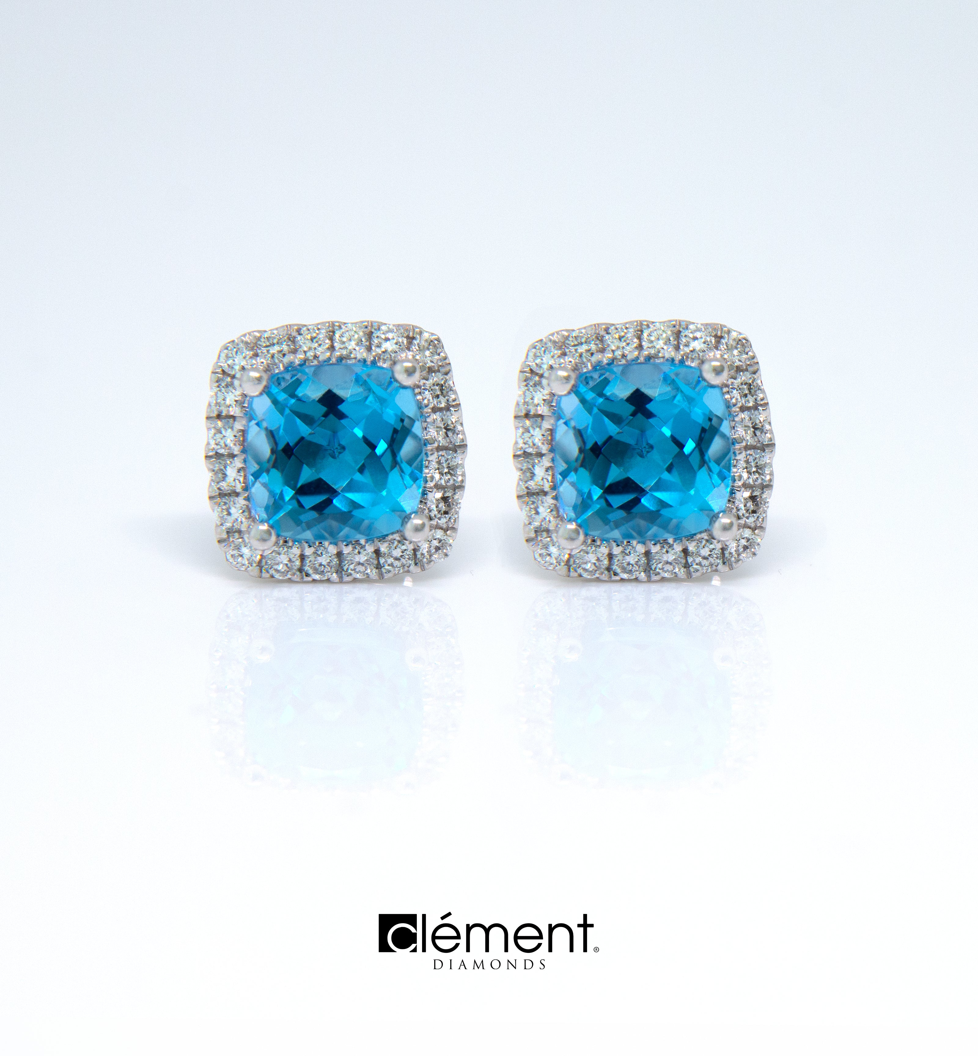 18ct White Gold Sky Blue Topaz and Diamond Earrings
