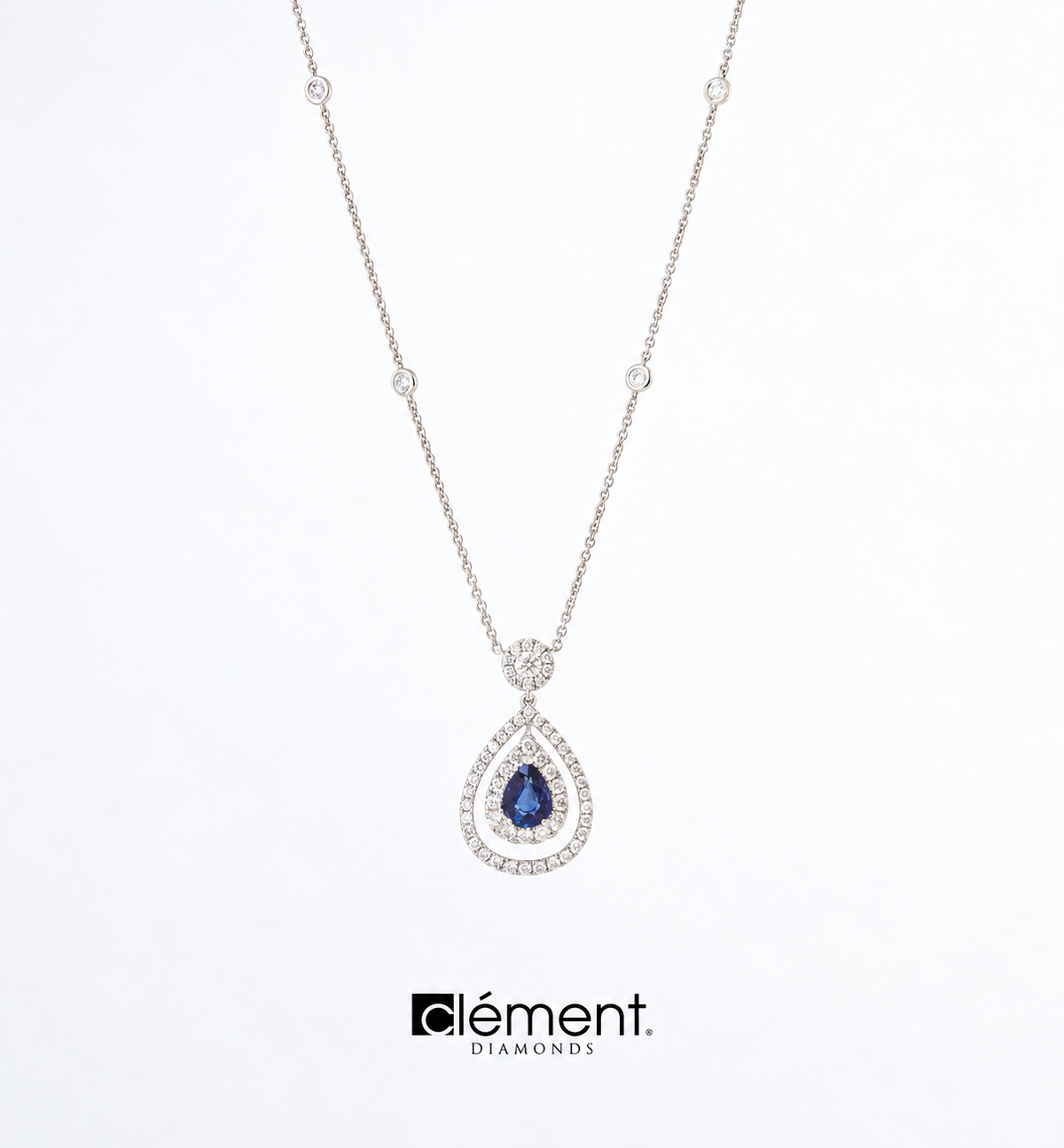 18ct White Gold Natural Diamond and Blue Sapphire Pendant
