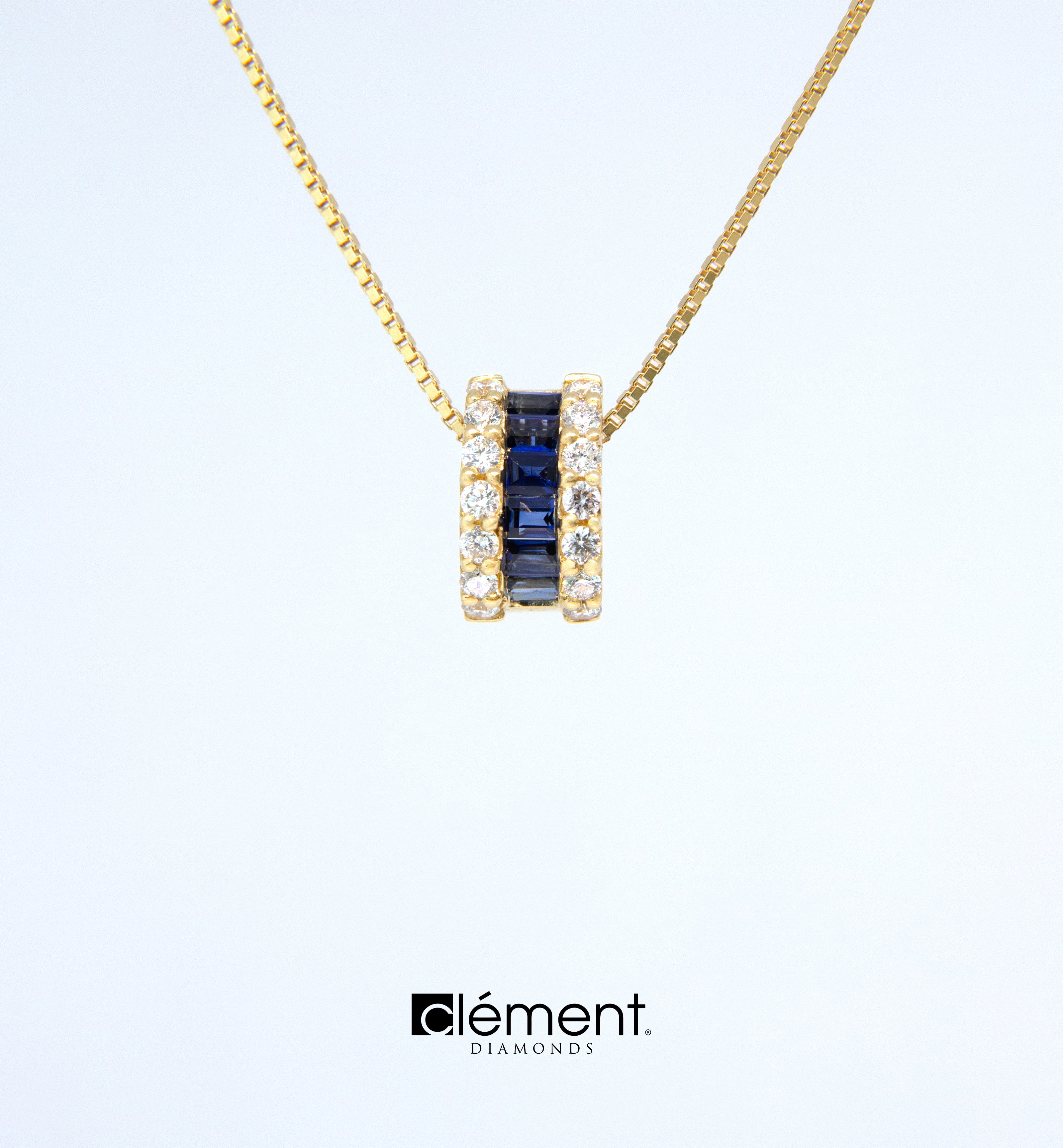 18ct Yellow Gold Diamond and Blue Sapphire Pendant