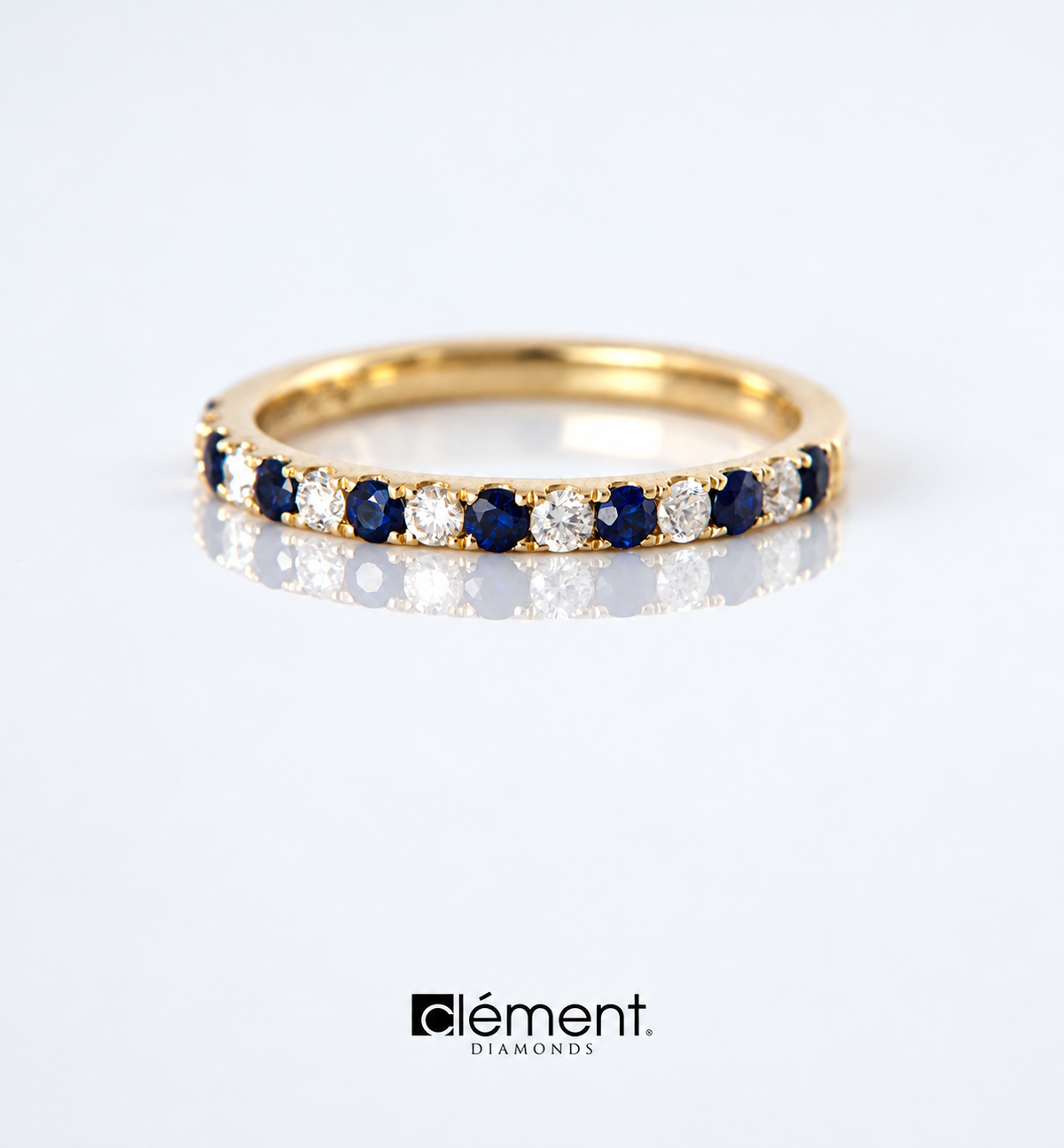 18ct Yellow Gold Natural Blue Sapphire and Diamond Half Round Ring