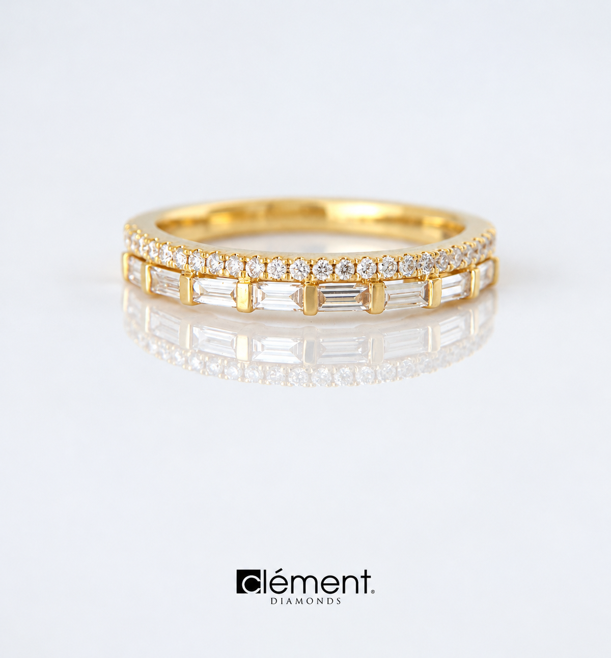 18ct Yellow Gold Natural Diamond Ring with Baguette and Round Diamonds