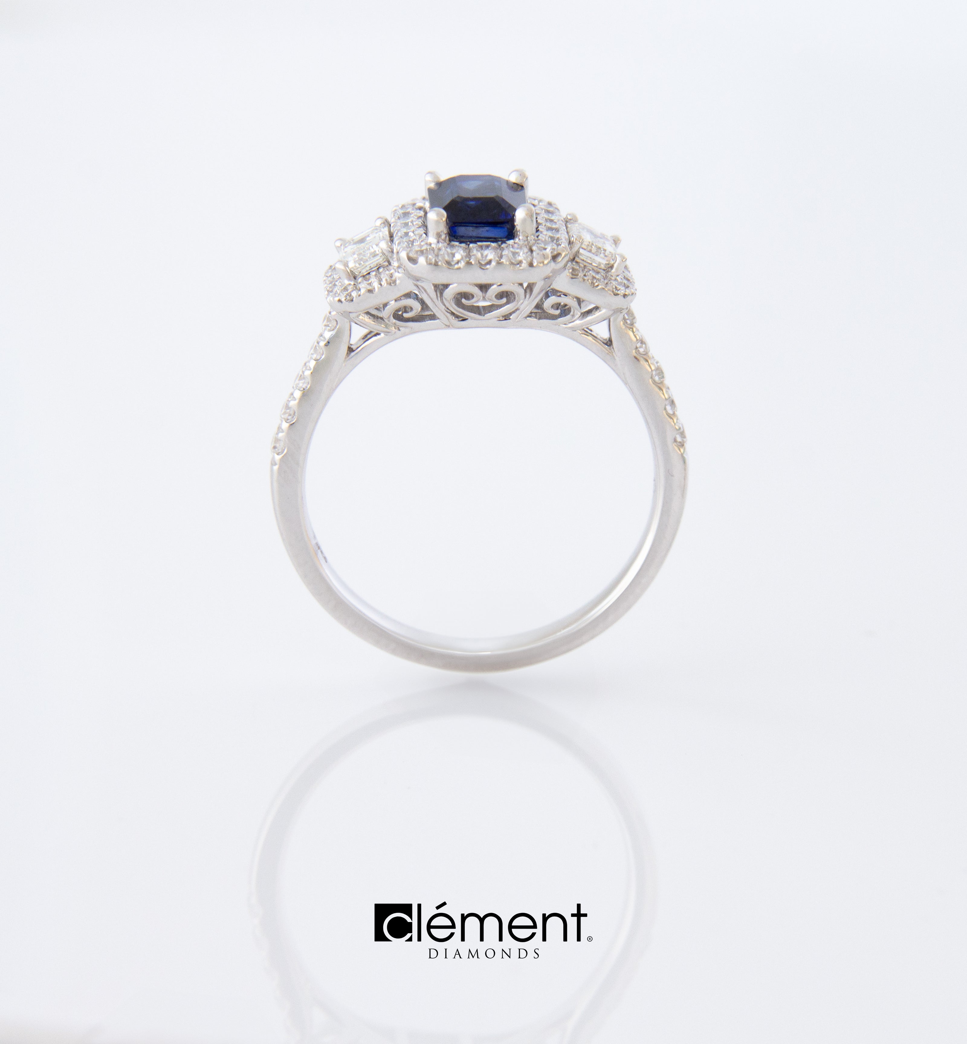18ct White Gold Diamond and Blue Sapphire Ring
