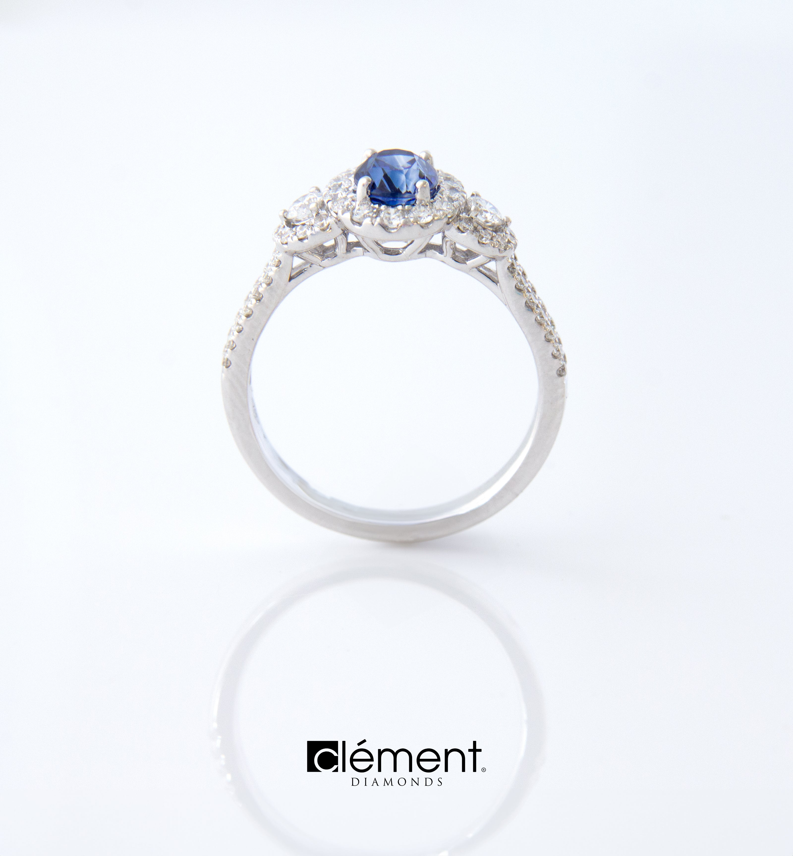 18ct White Gold Diamond and Blue Sapphire Ring