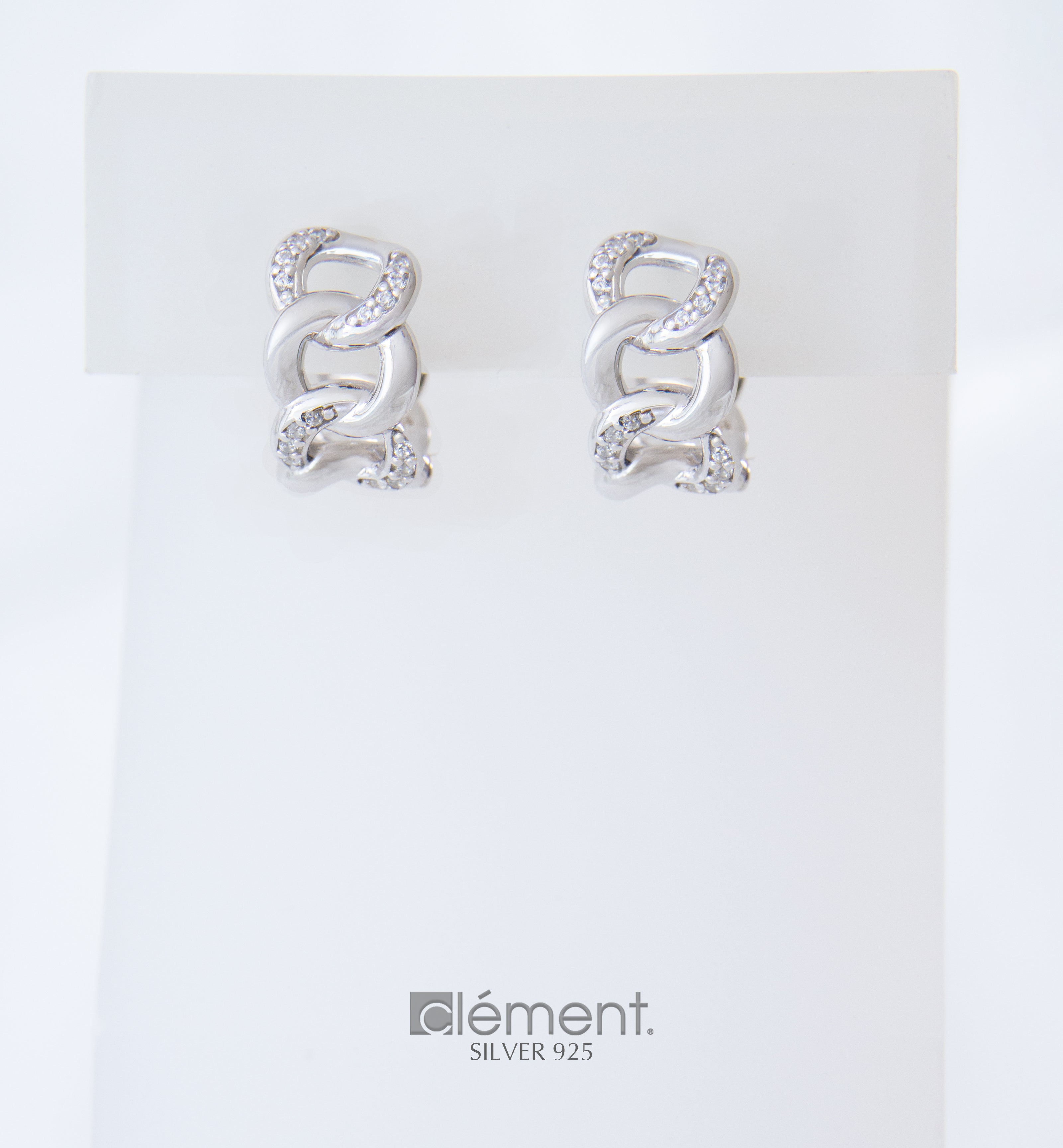 Silver 925 Link Design Hoop Earrings