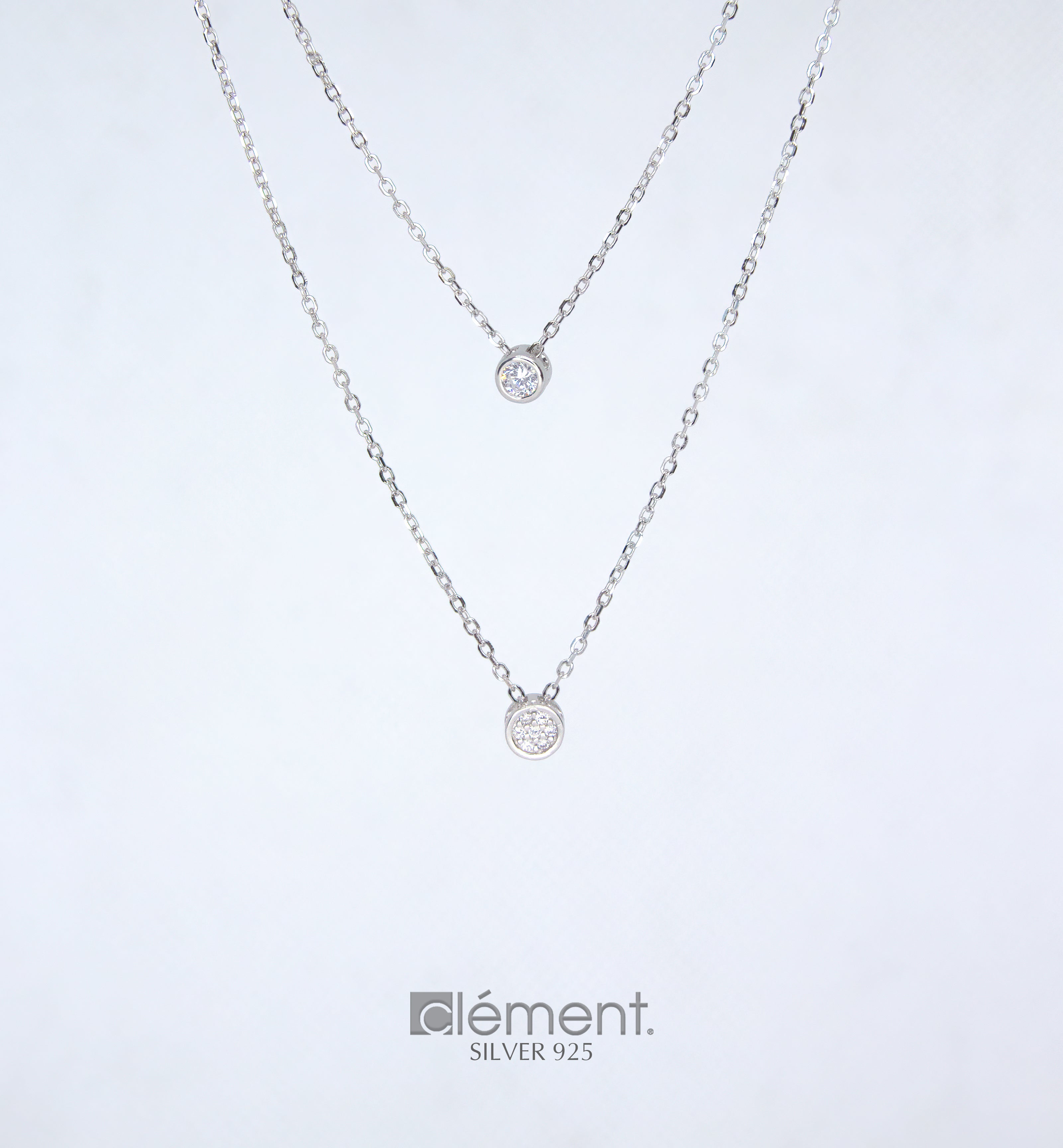 Silver 925 Double Chain Necklace with CZ Stones