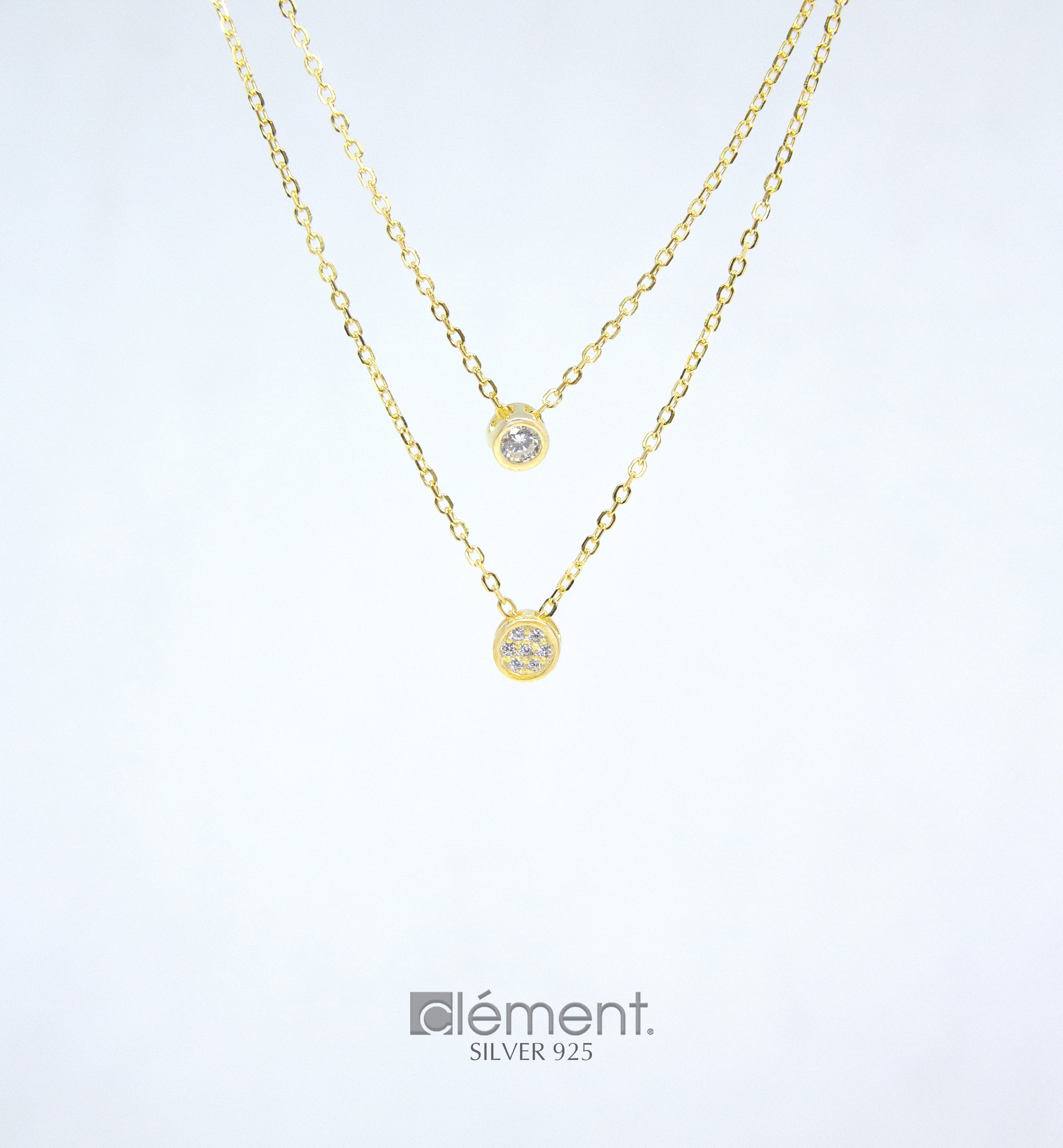 Silver 925 Double Chain Necklace with CZ Stones