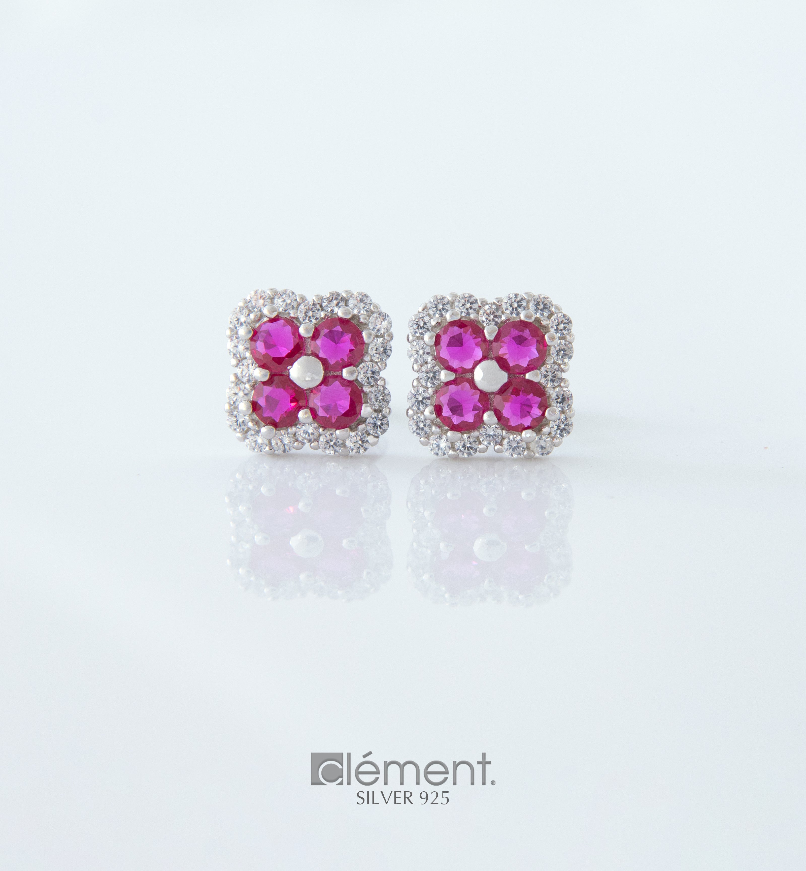 Silver 925 Flower Design Earrings with CZ Stones