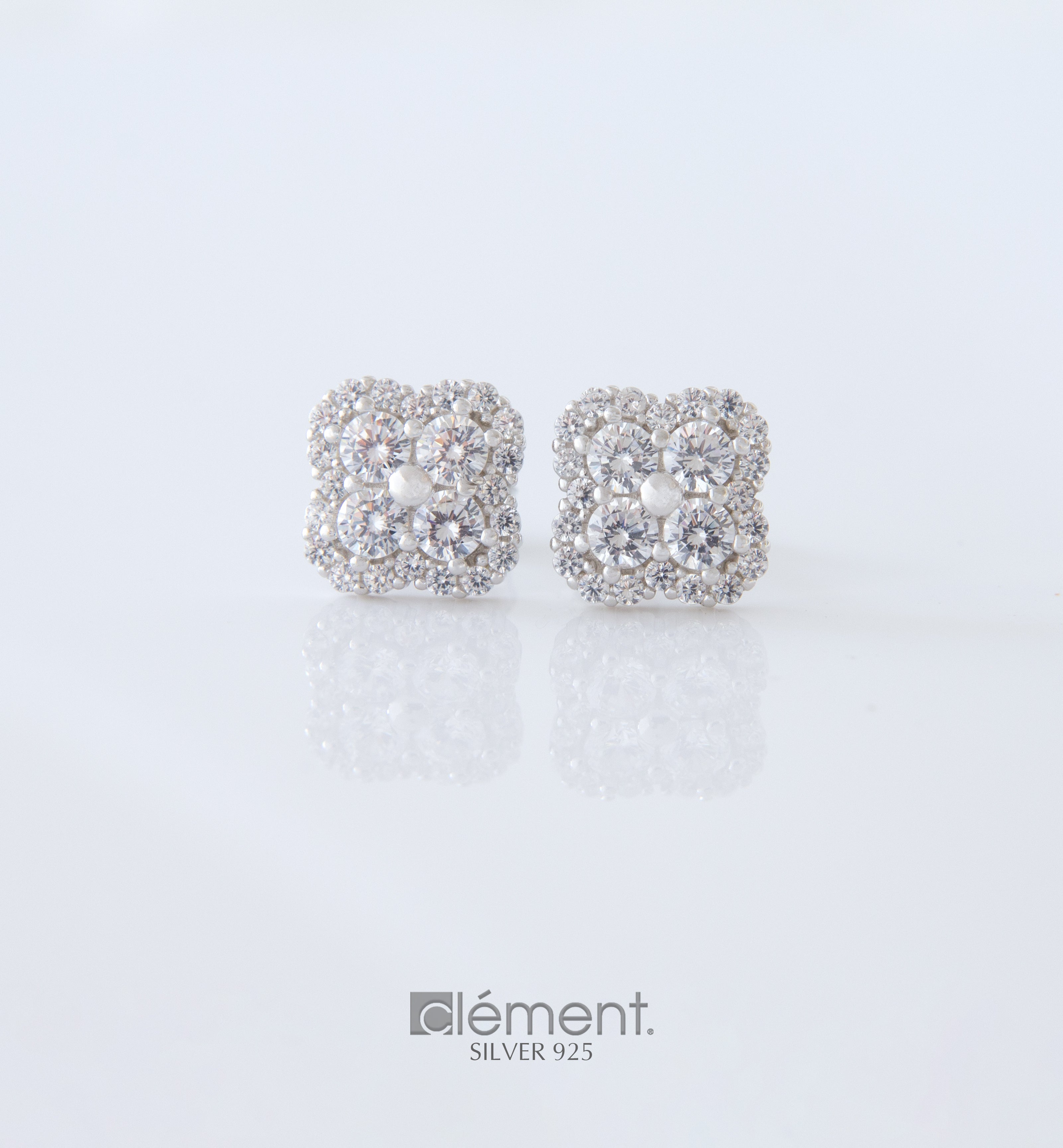 Silver 925 Flower Design Earrings with CZ Stones