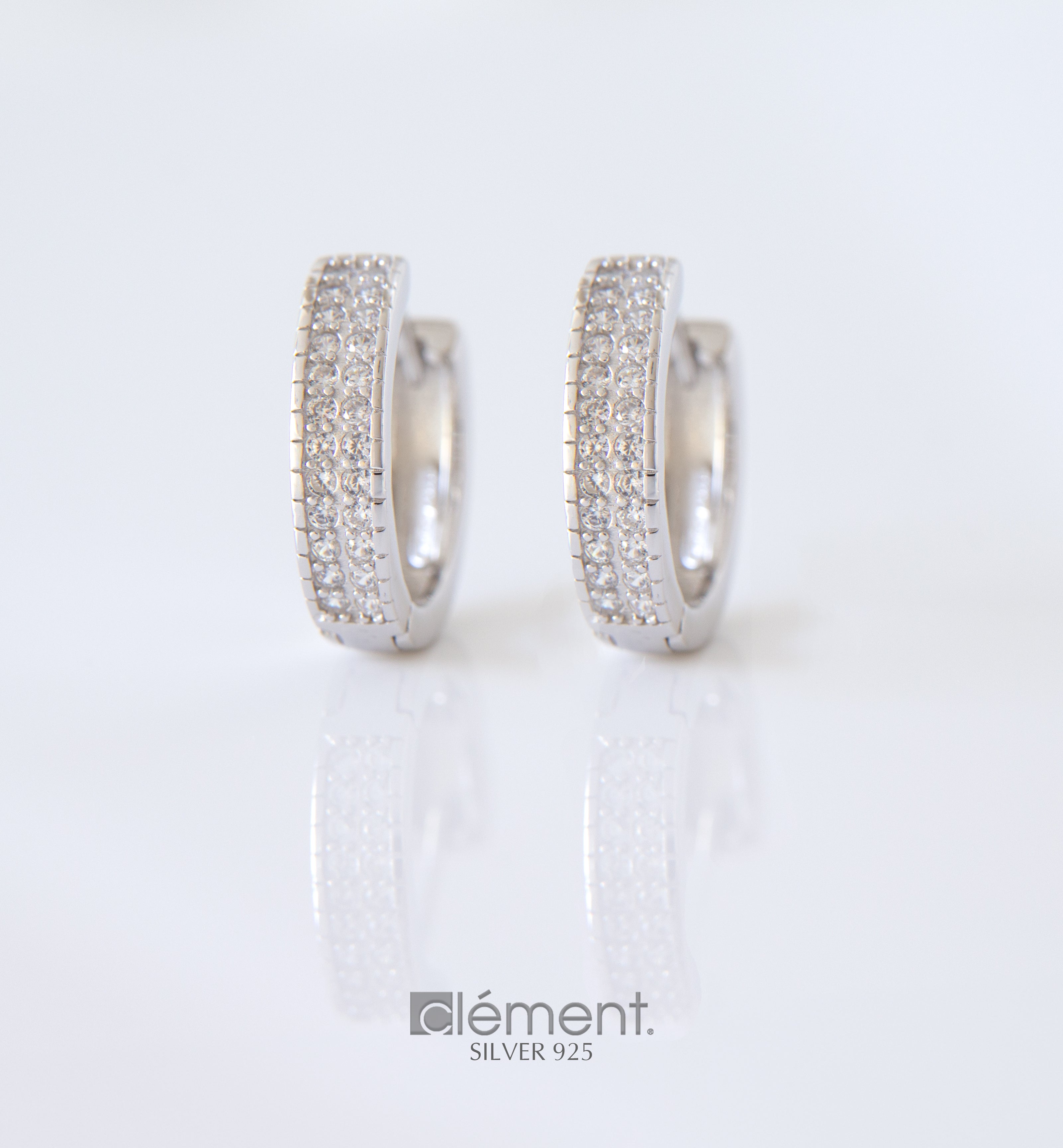 Silver 925 Flat Hoop Earrings with CZ Stones