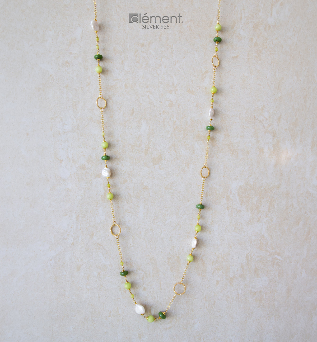 Silver 925 Long Necklace with Semi-Precious Stones and FW Cultured Pearls