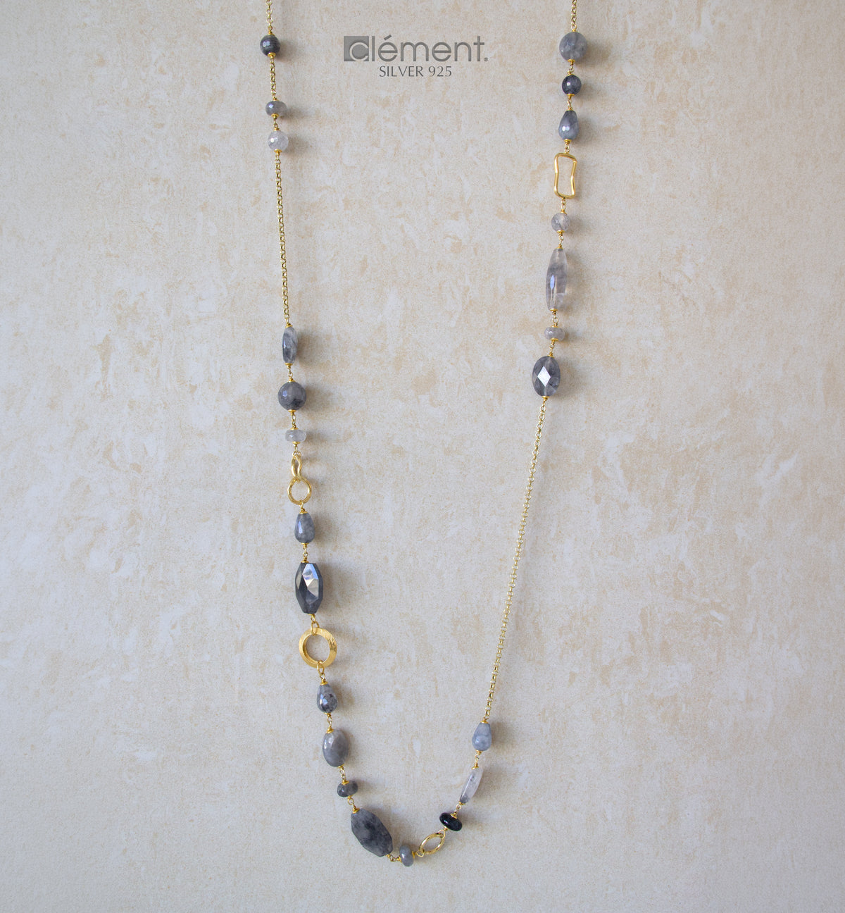 Silver 925 Long Necklace with Semi-Precious Stones