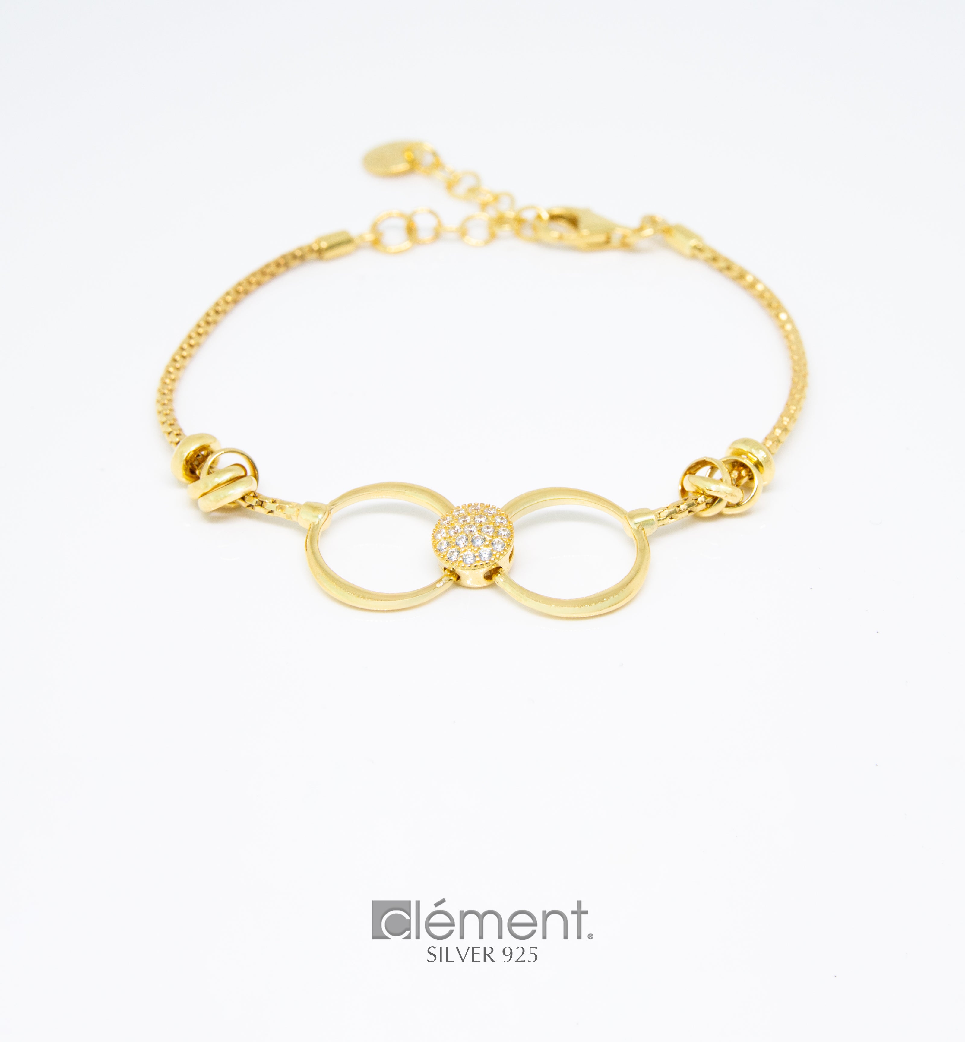 Silver 925 Double Circle Design Bracelet with CZ Stones