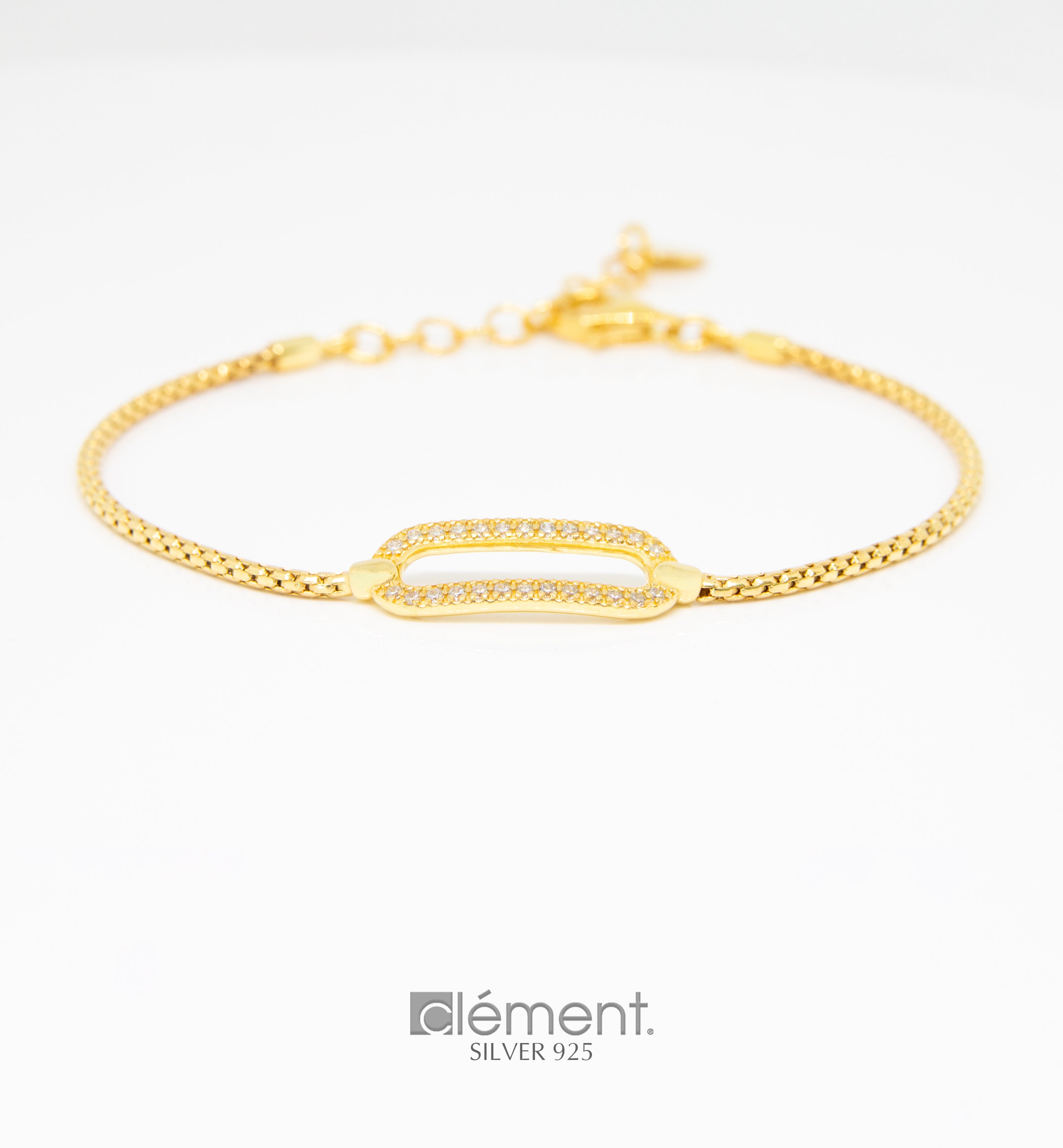 Silver 925 Yellow Gold Plated Link Bracelet with CZ Stones