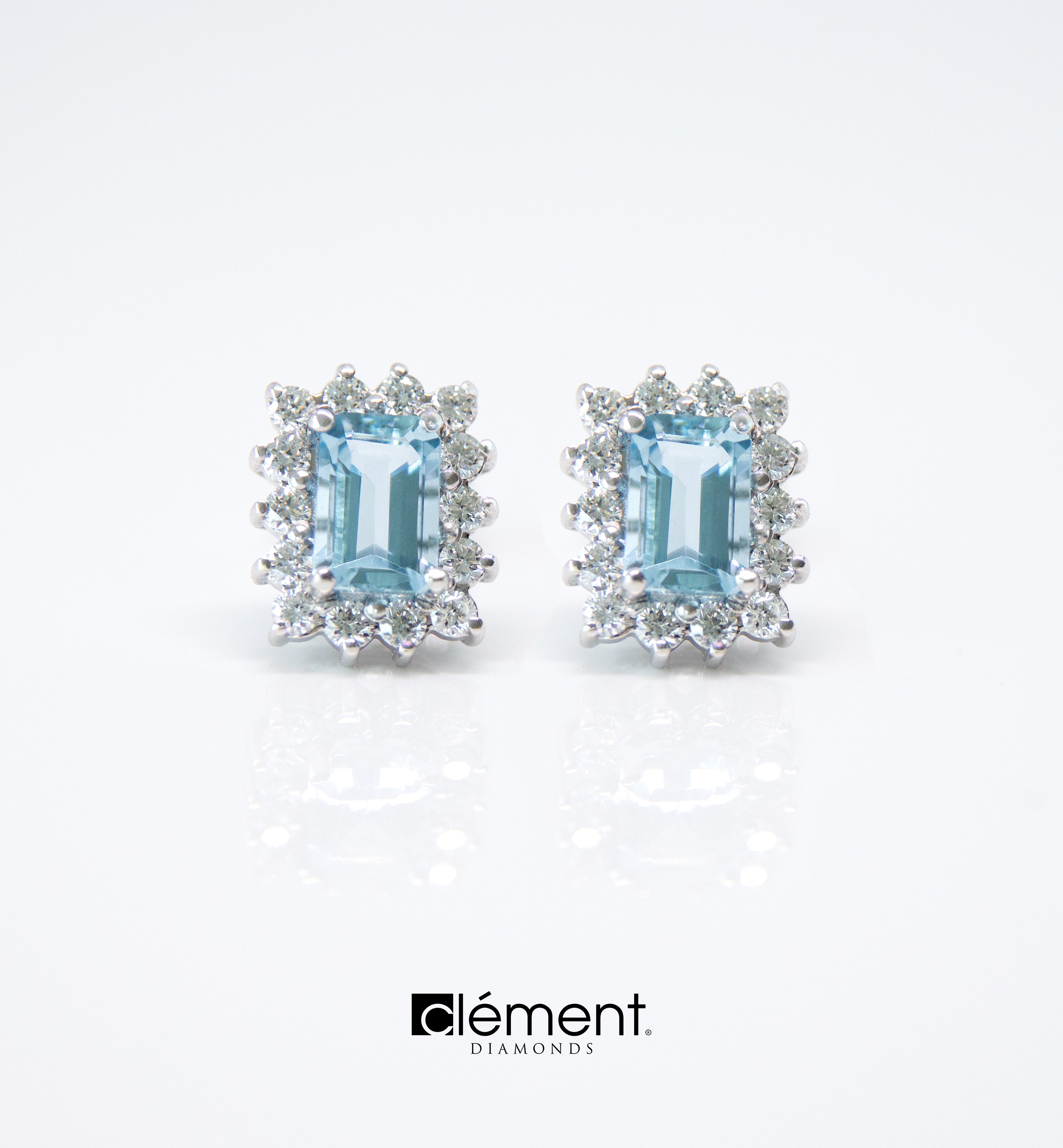 18ct White Gold Diamond and Aquamarine Earrings