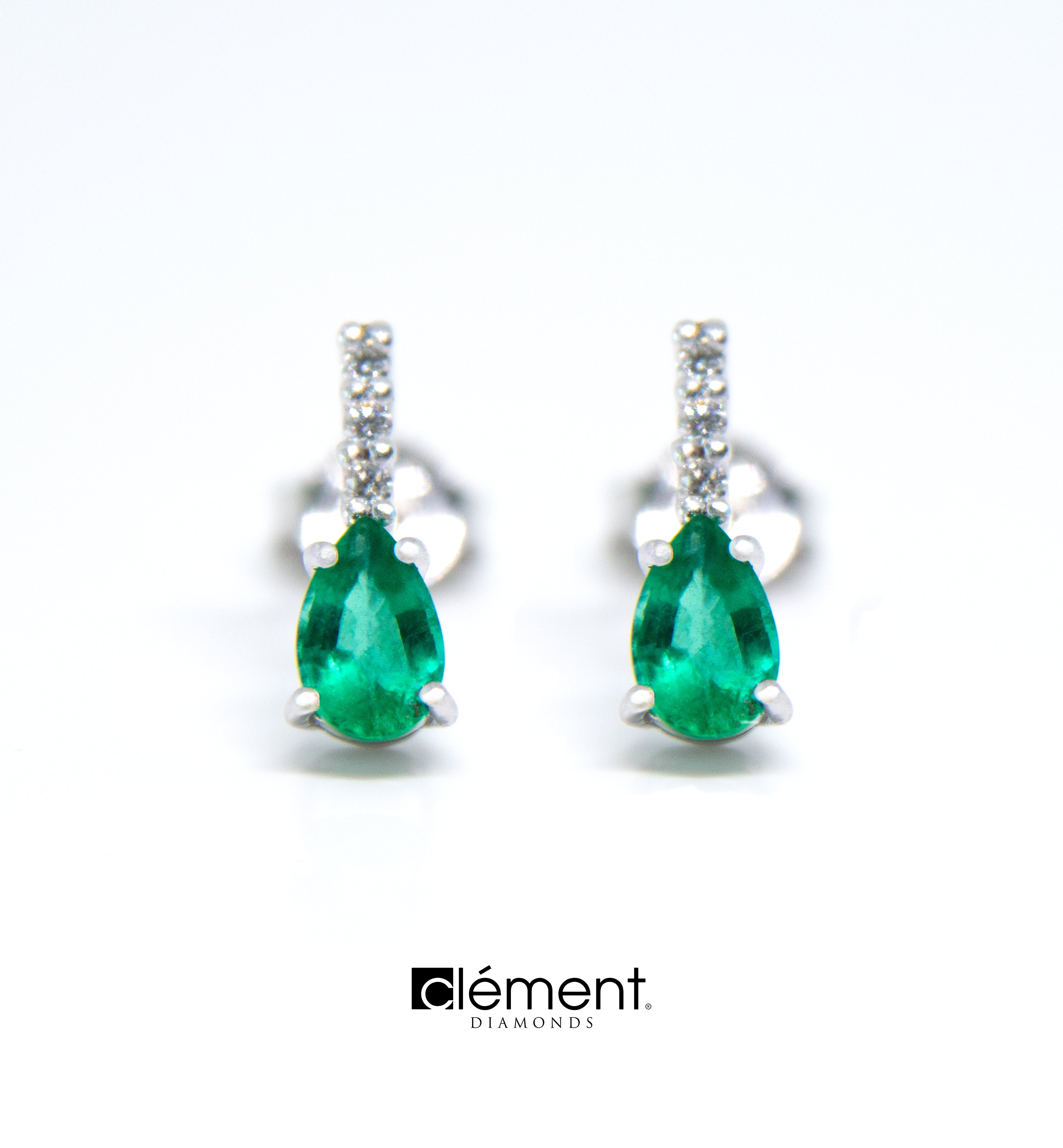 18ct White Gold Diamond and Emerald Earrings