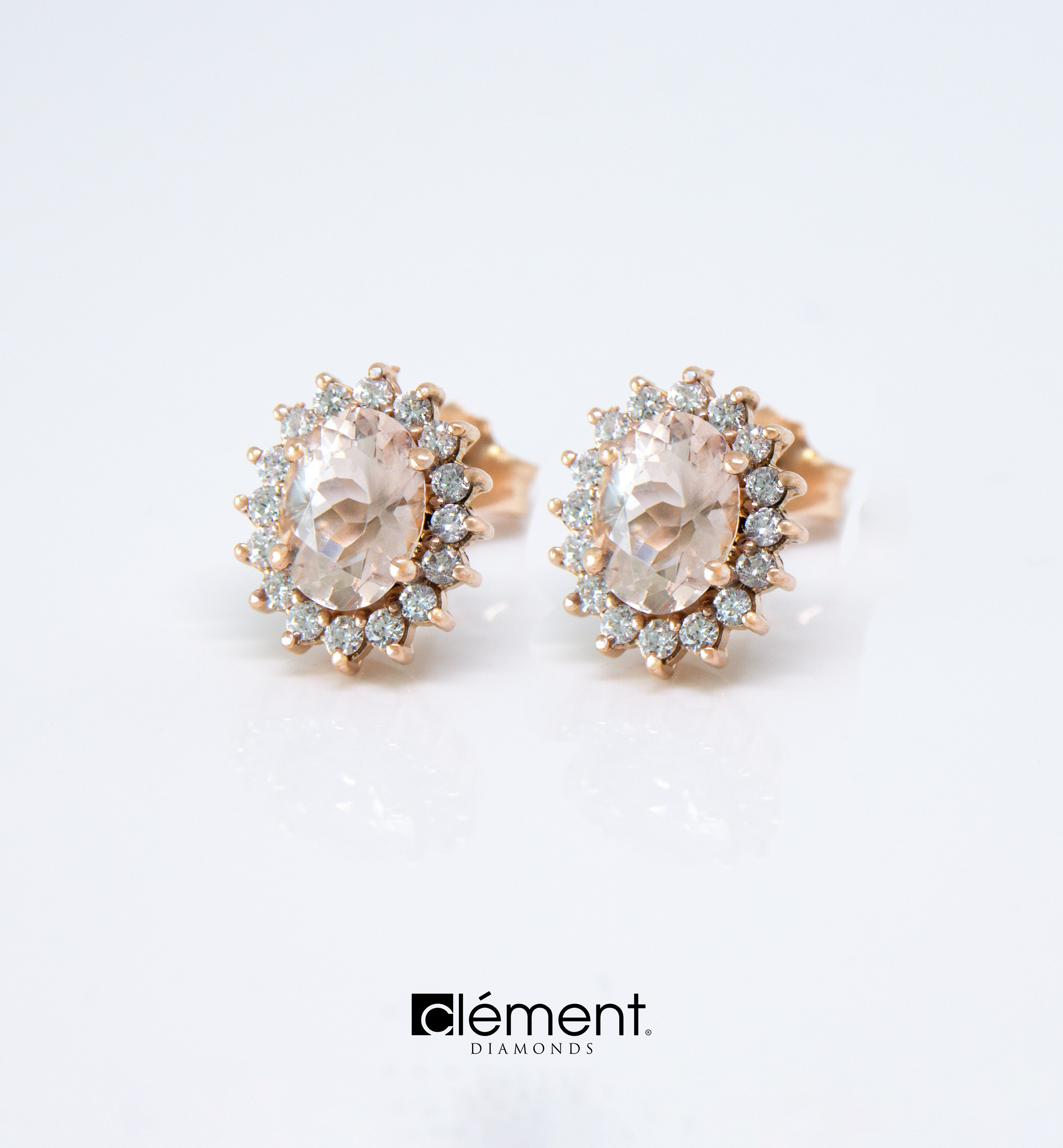 18ct Rose Gold Diamond and Morganite Earrings