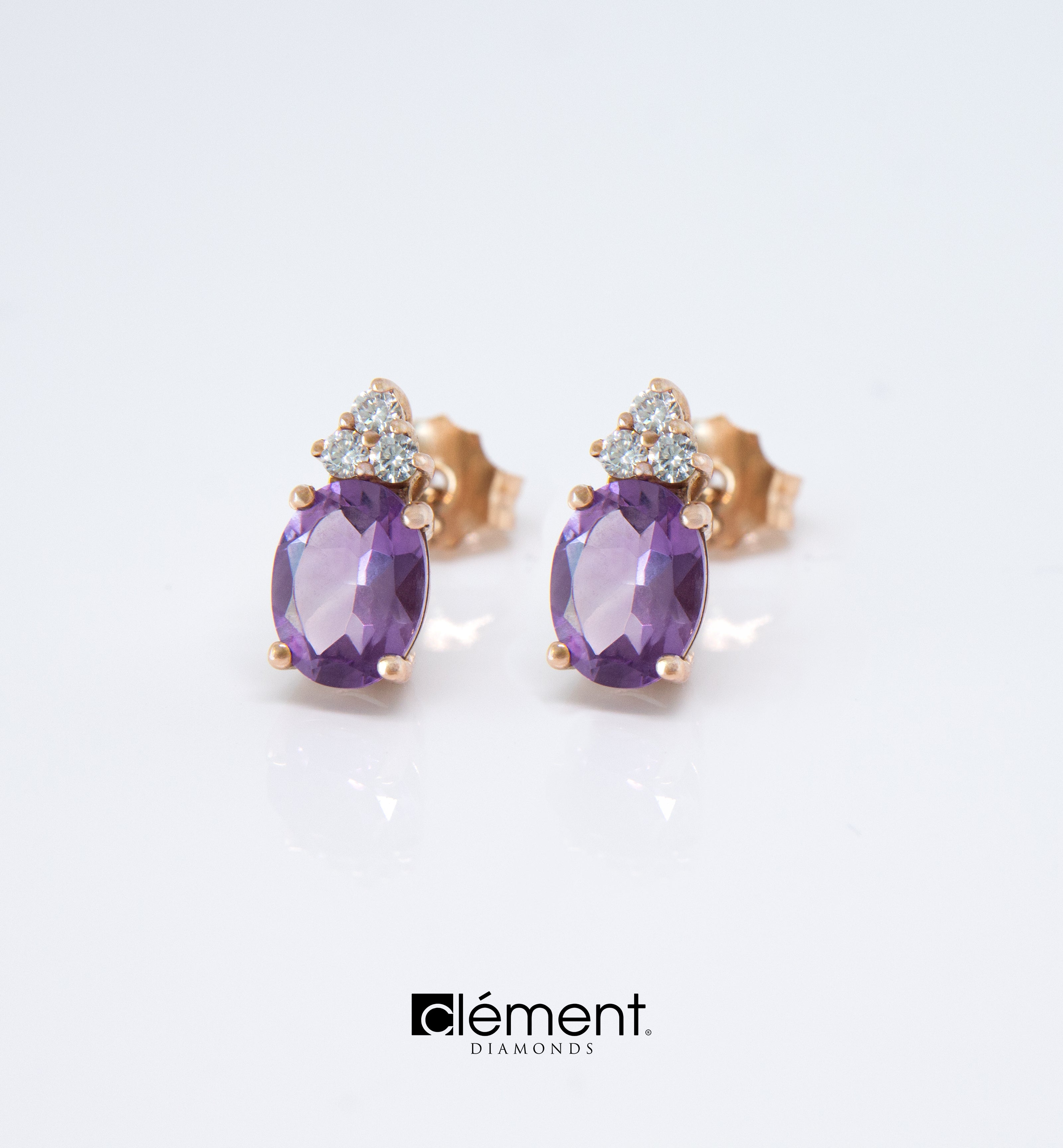 18ct Rose Gold Diamond and Amethyst Earrings