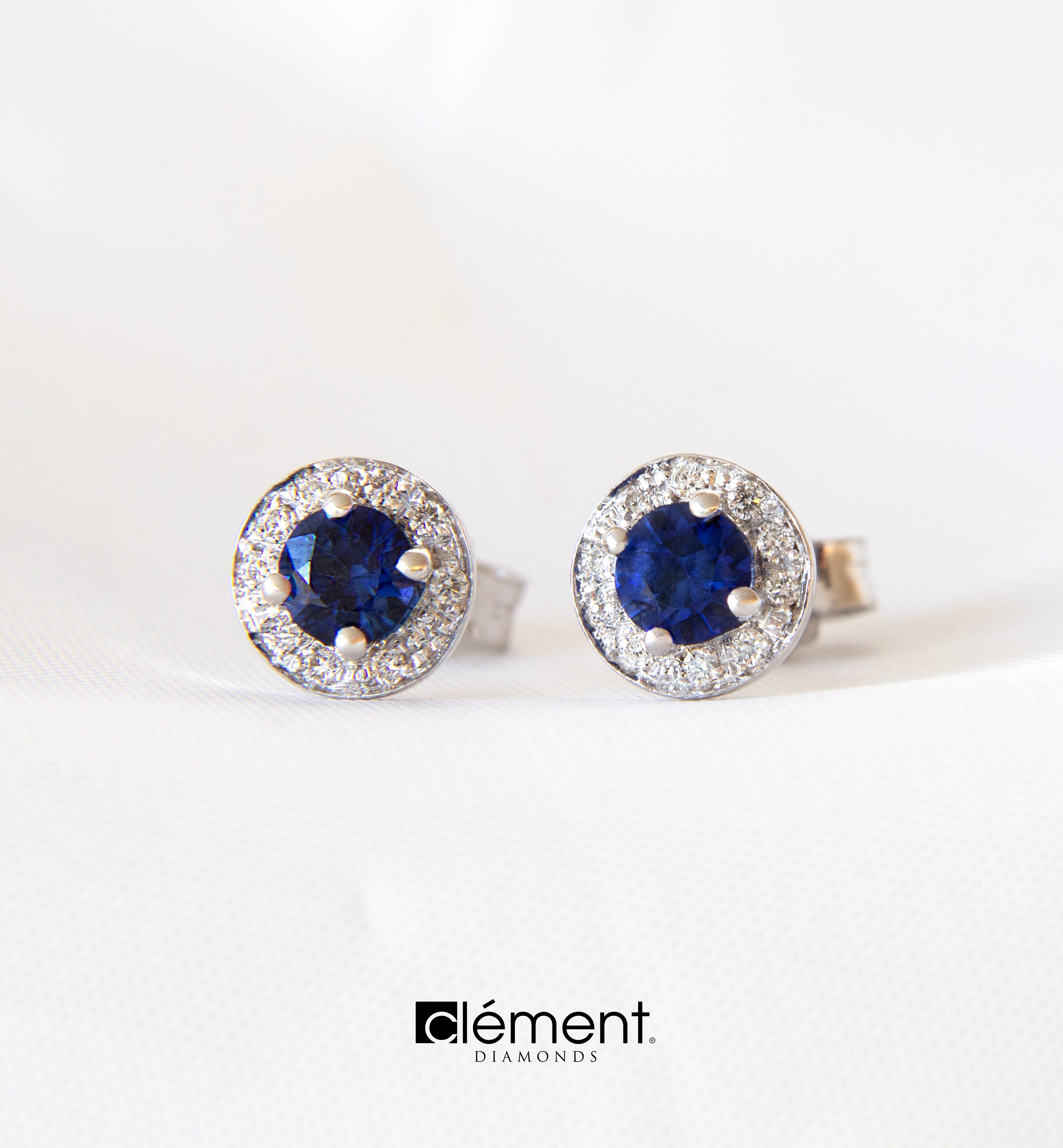 18ct White Gold Diamond and Blue Sapphire Earrings