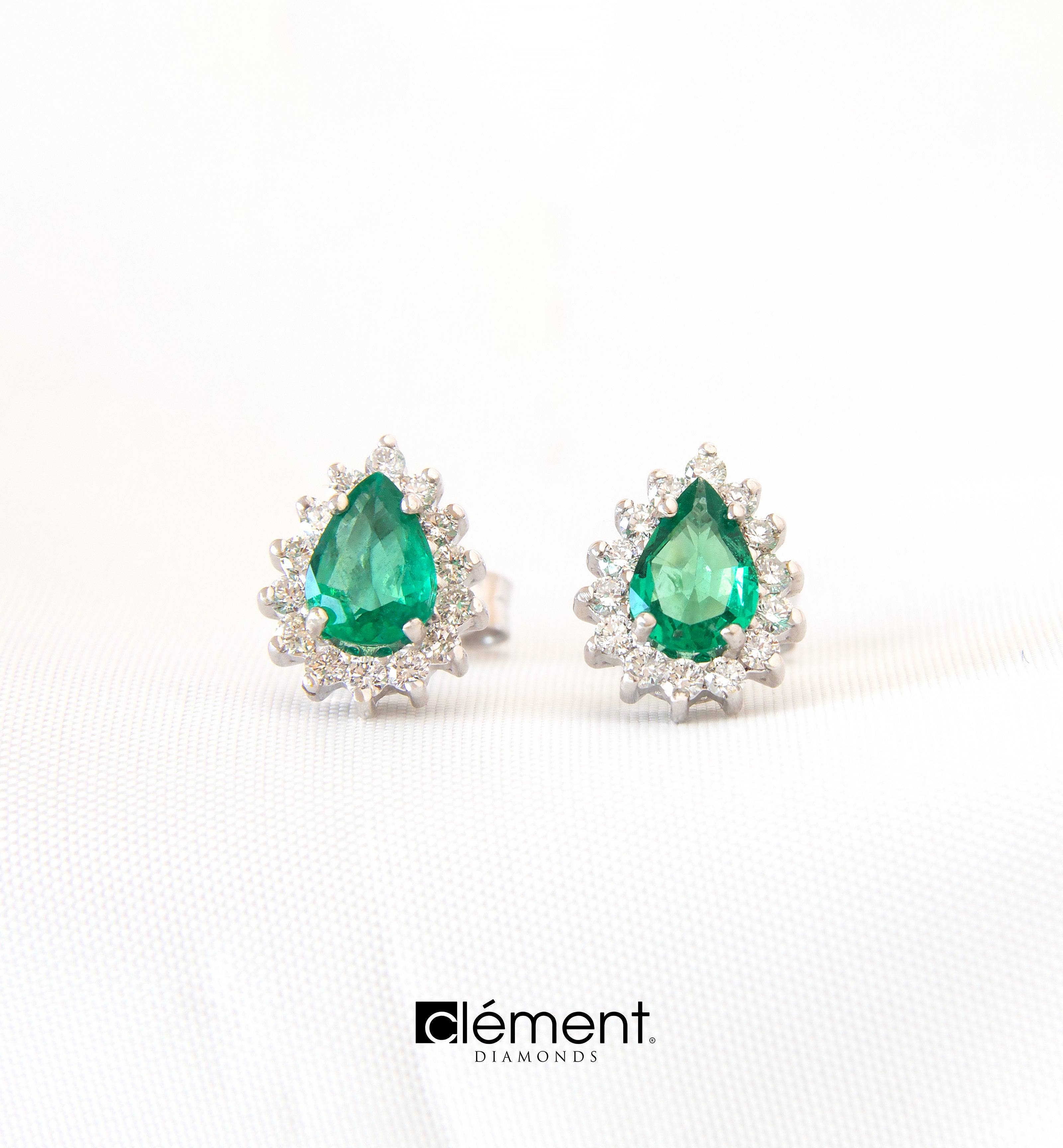 18ct White Gold Diamond & Emerald Earrings
