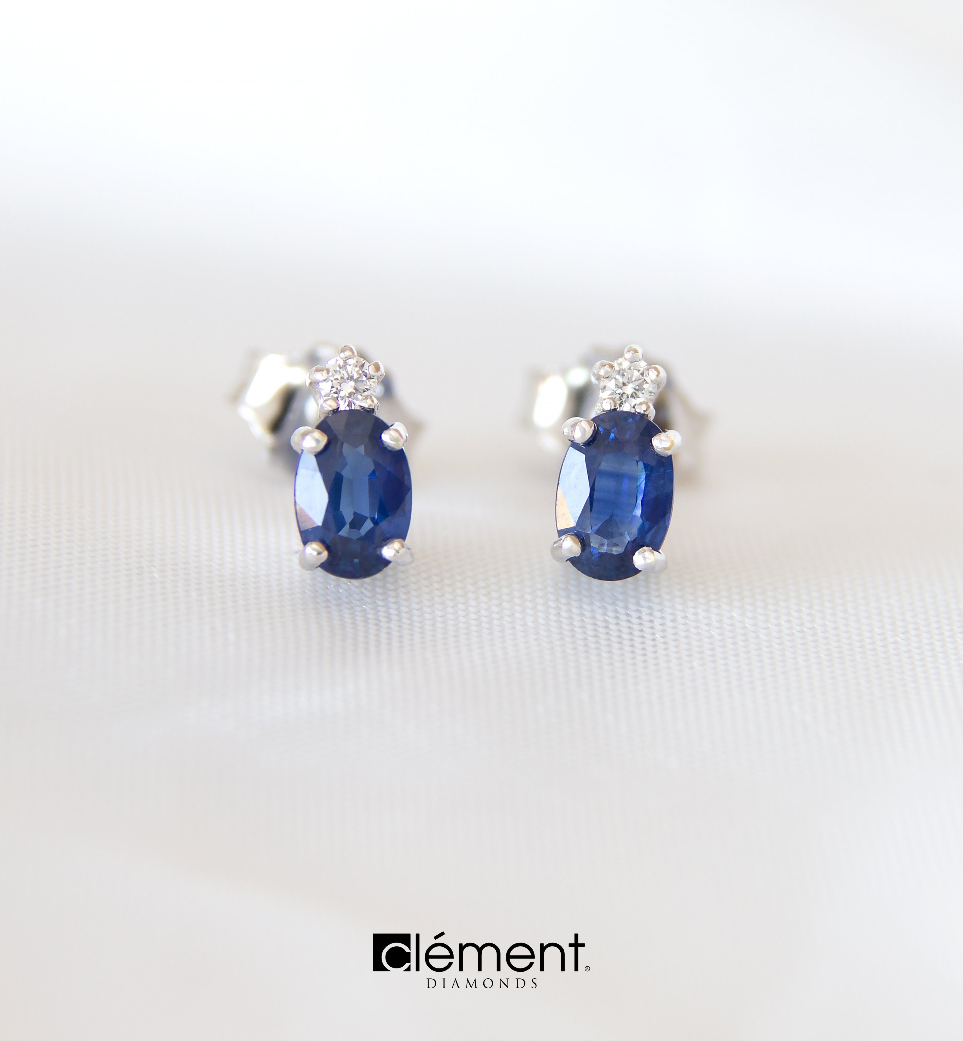 18ct White Gold Diamond and Blue Sapphire Earrings