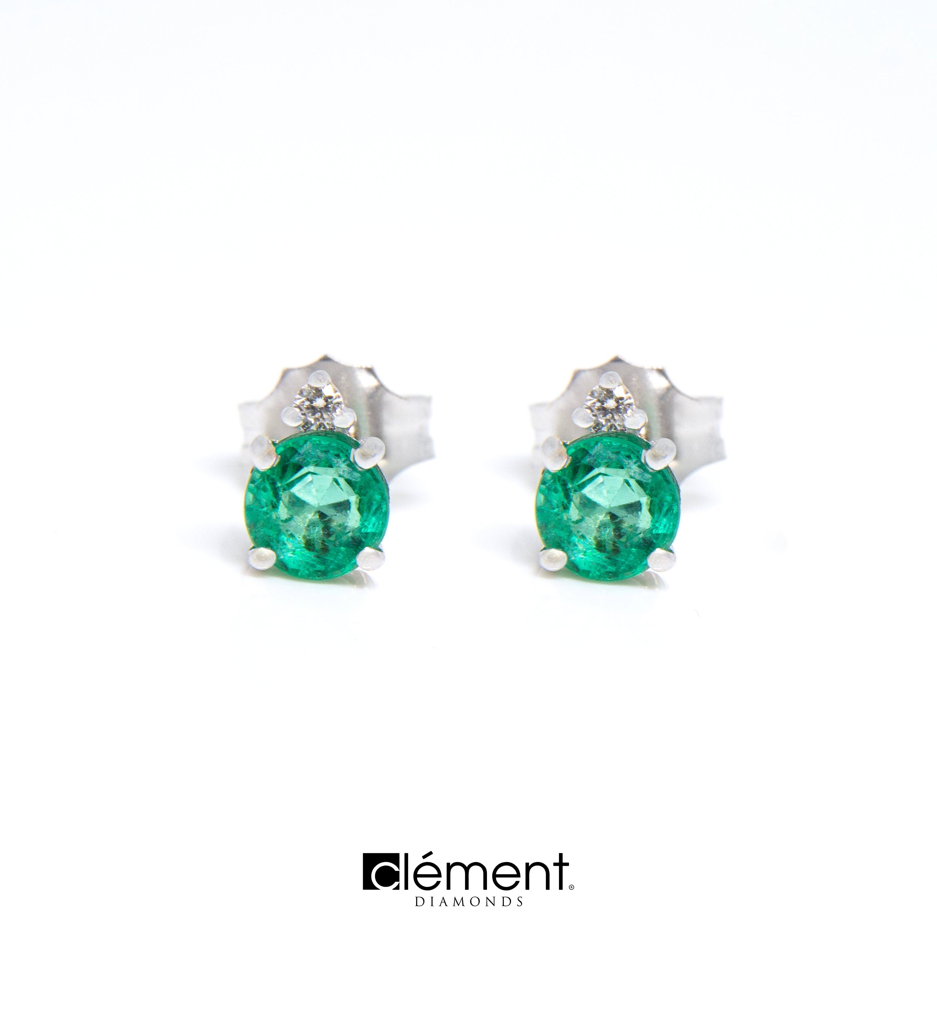 18ct White Gold Natural Diamond and Emerald Earrings