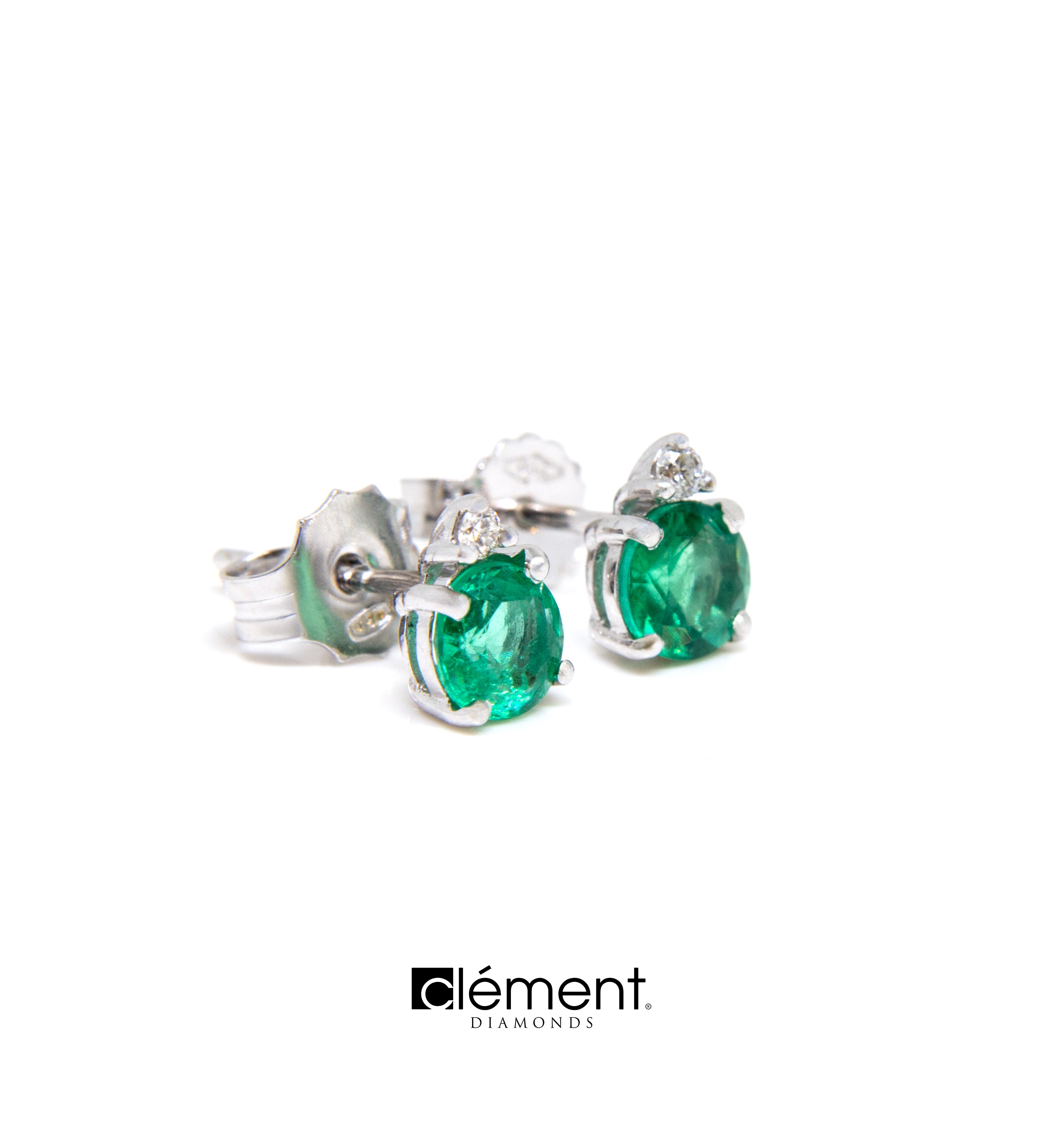 18ct White Gold Natural Diamond and Emerald Earrings