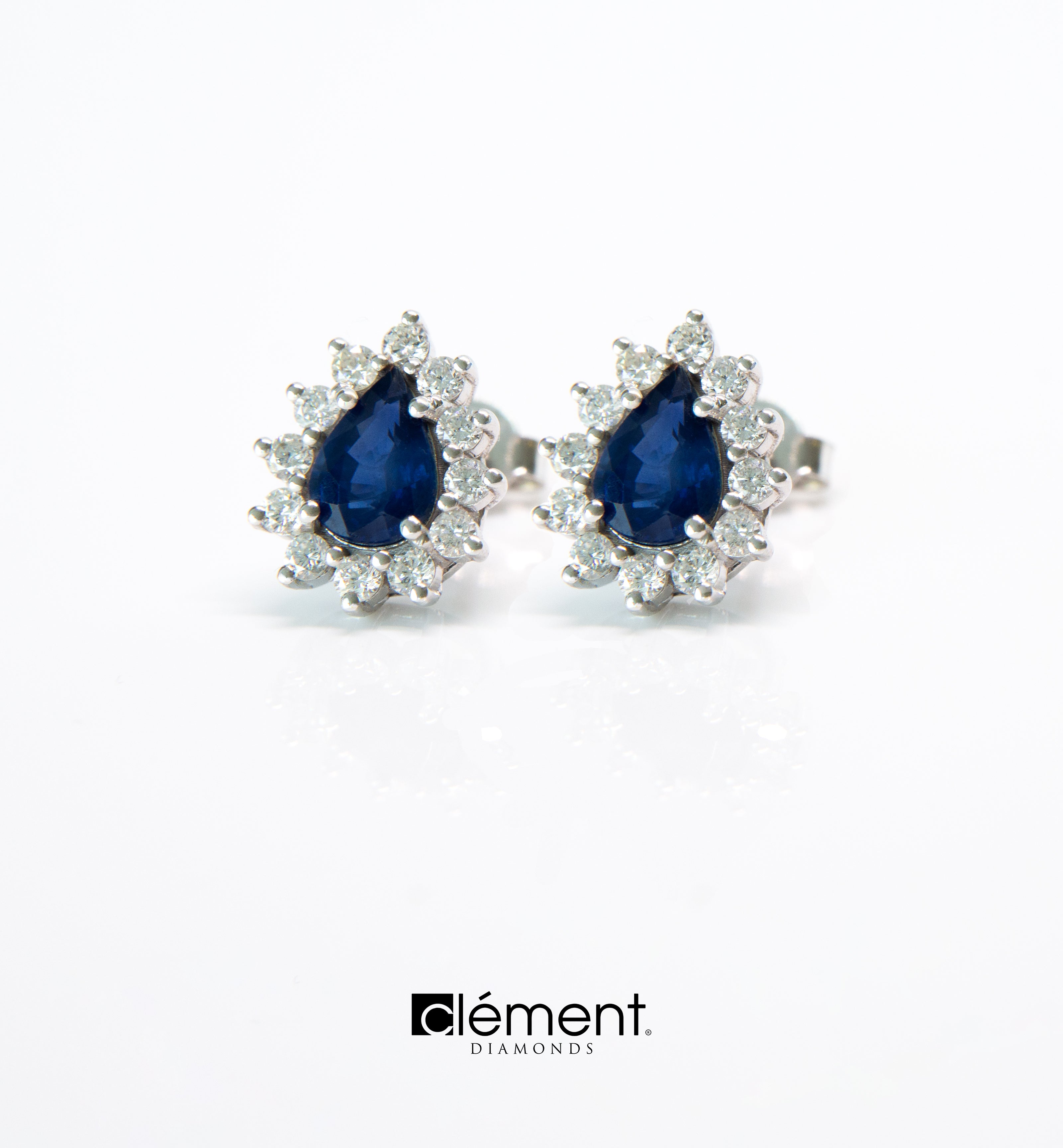 18ct White Gold Natural Blue Sapphire & Diamond Earrings