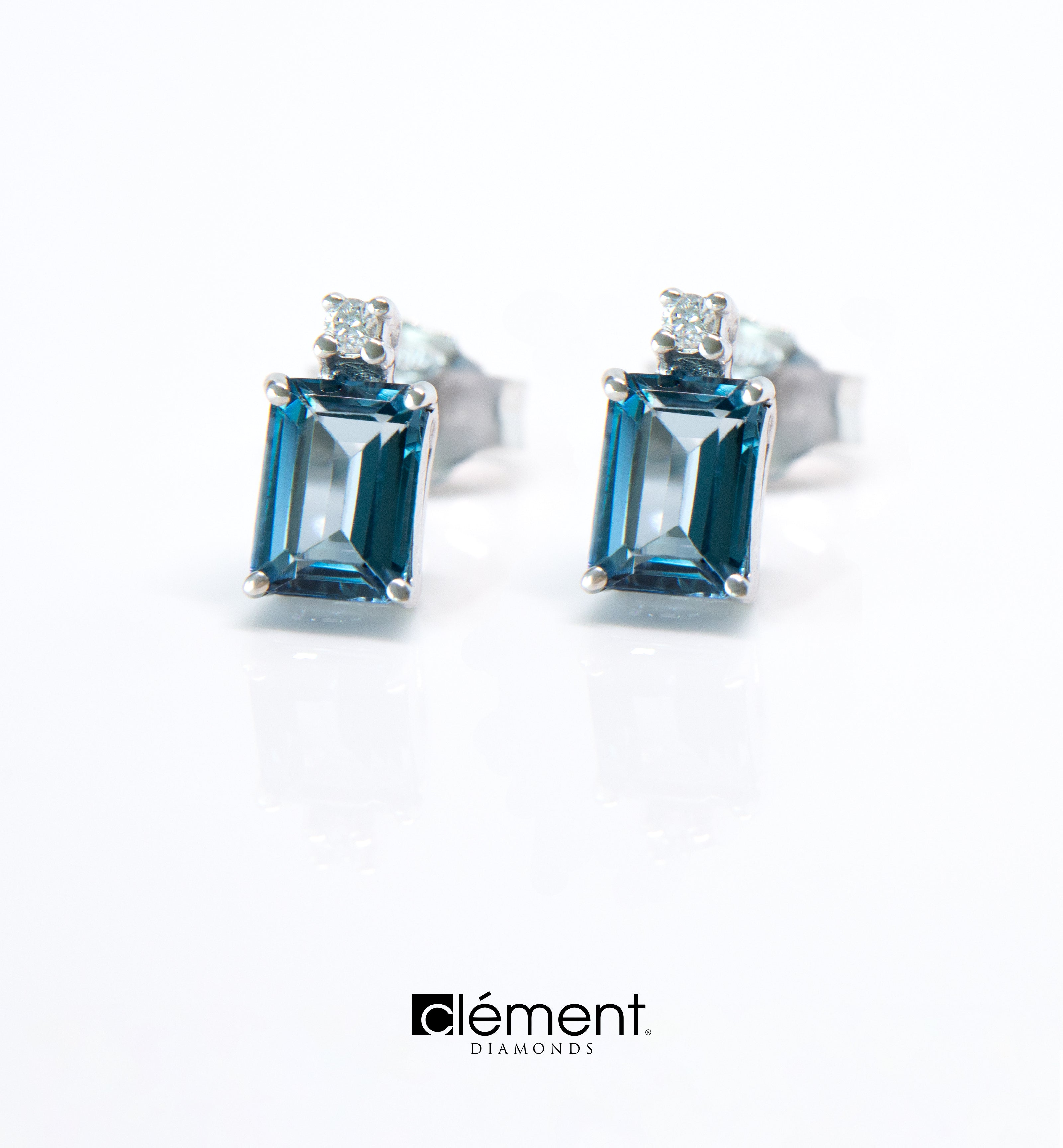 18ct White Gold London Blue Topaz and Diamond Earrings