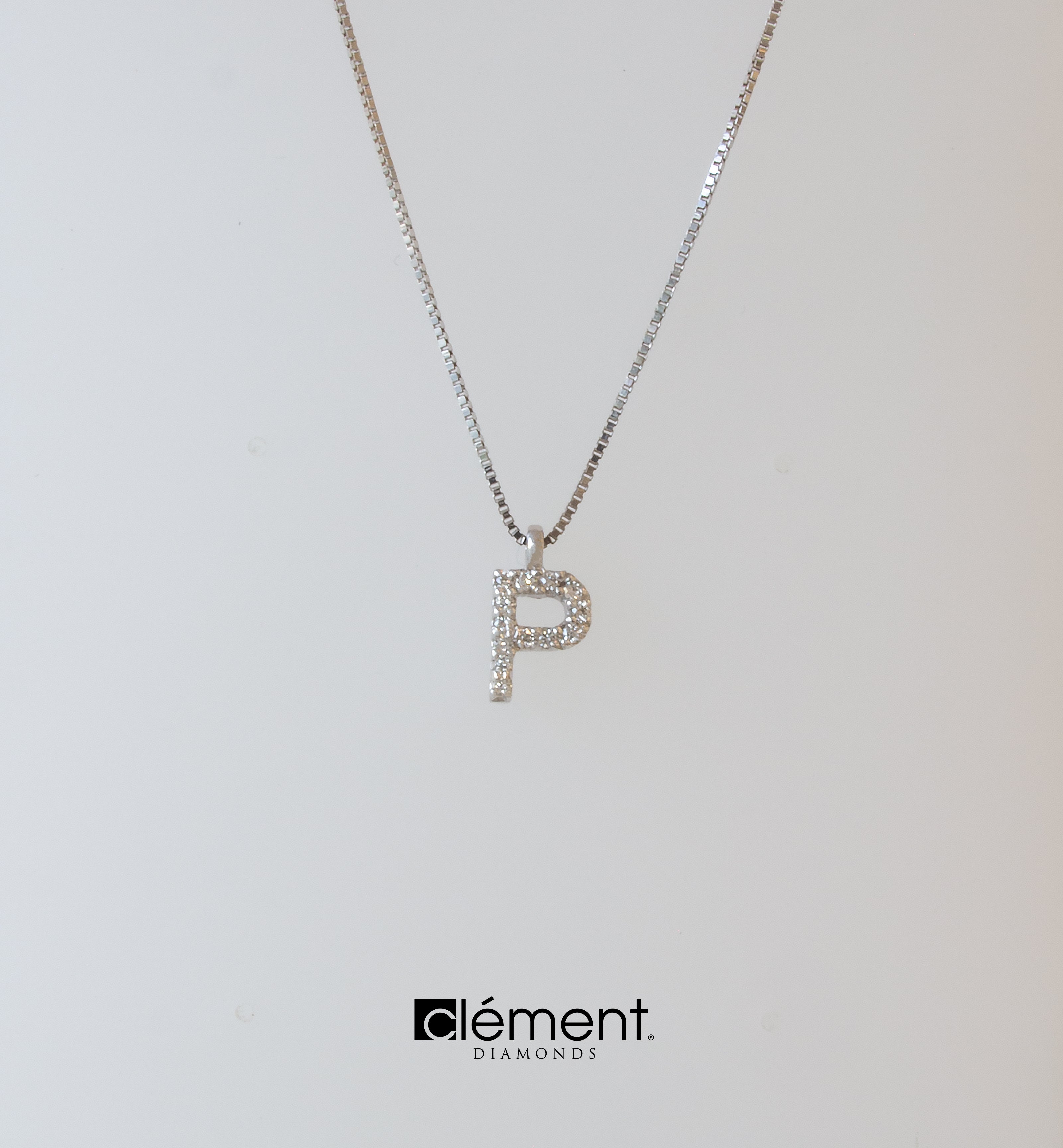 18ct White Gold Diamond Initial P