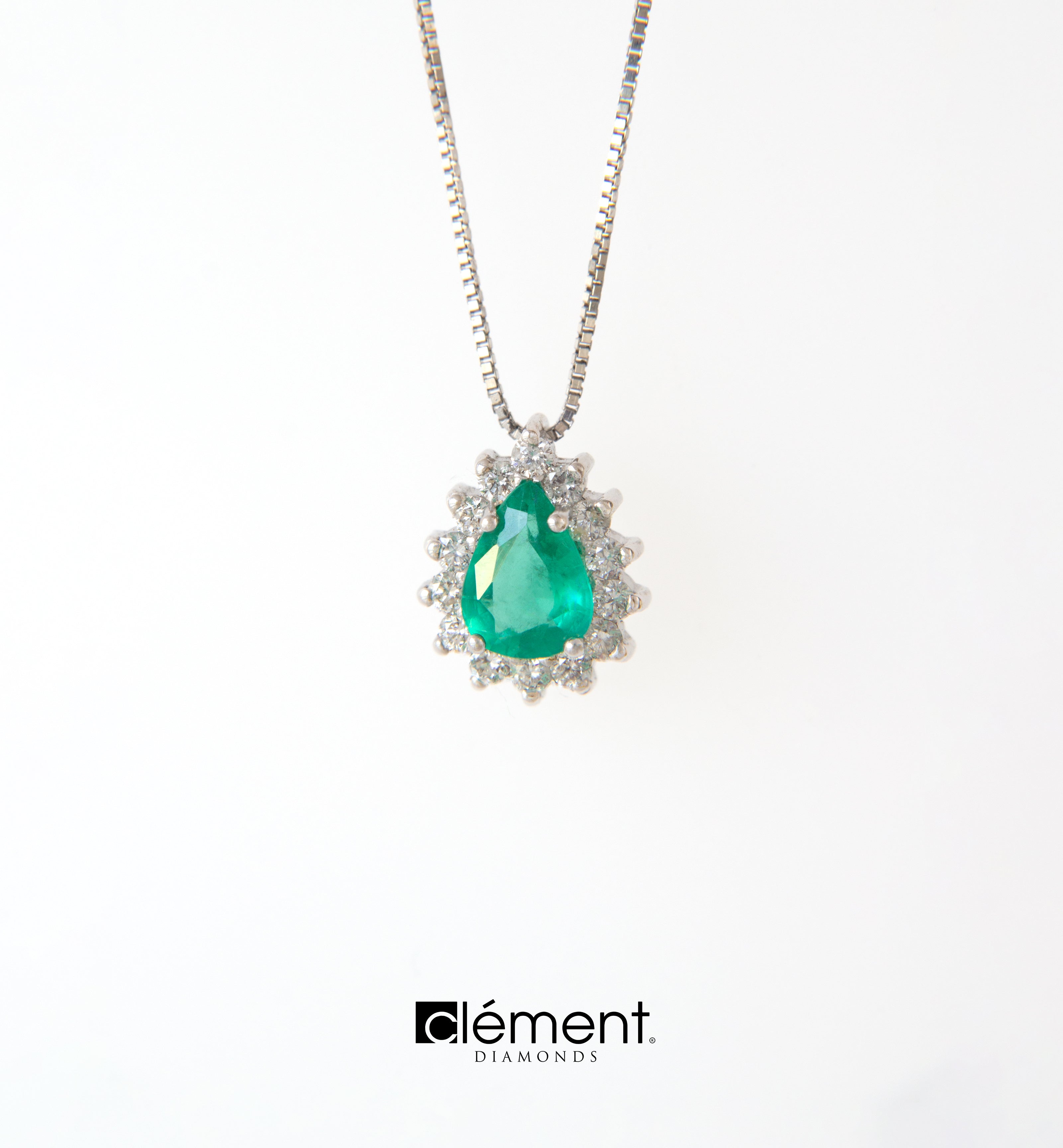 18ct White Gold Diamond and Emerald Pendant