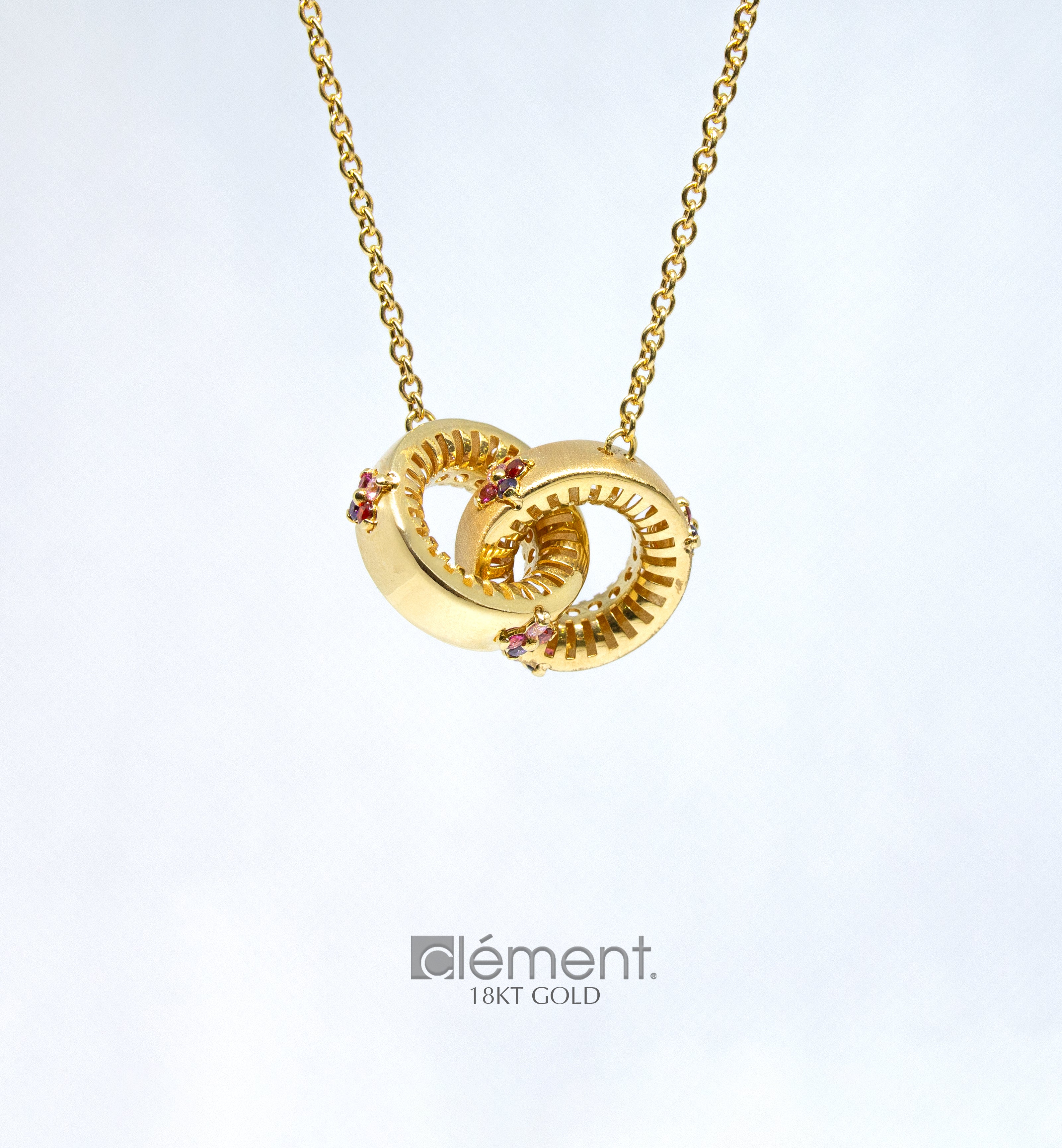 18ct Yellow Gold Circle Design Necklace with Coloured CZ Stones