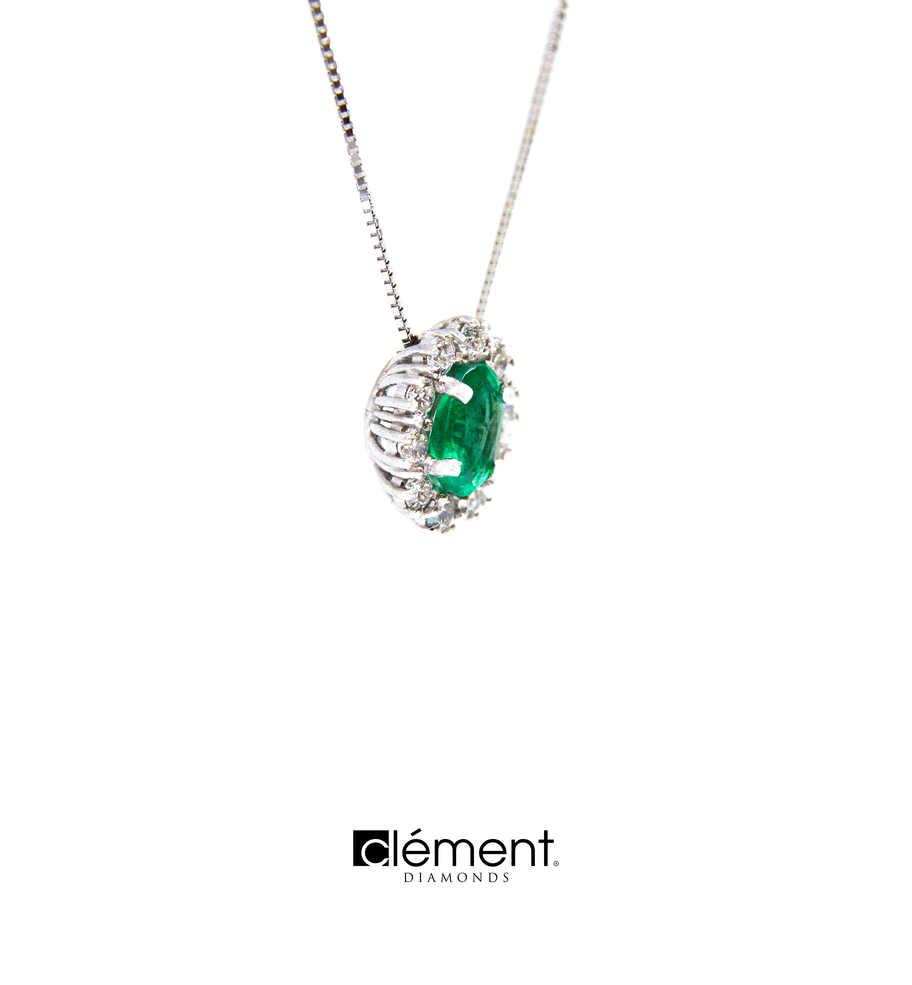 18ct White Gold Diamond and Emerald Pendant