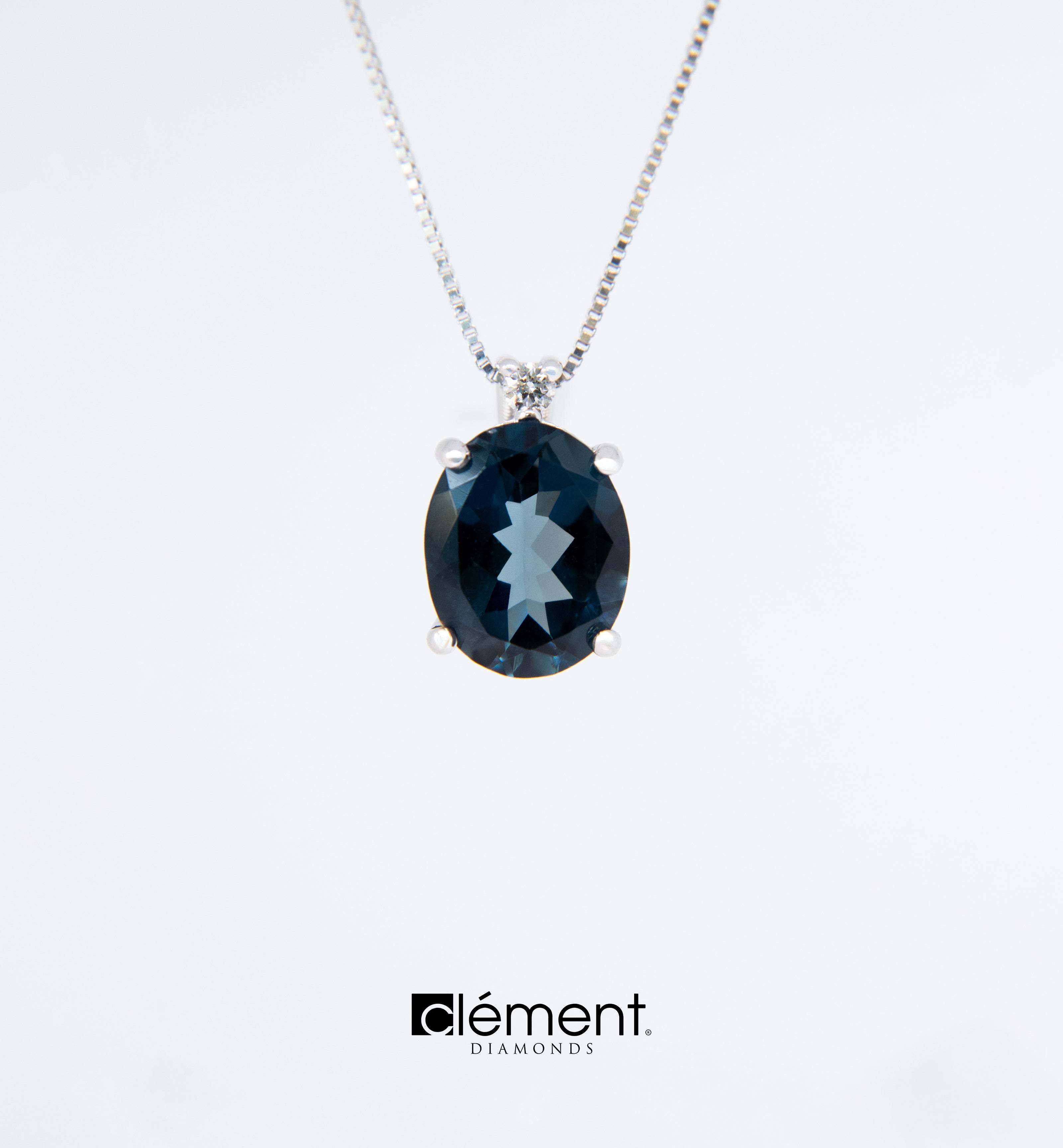 18ct White Gold London Blue Topaz and Diamond Pendant