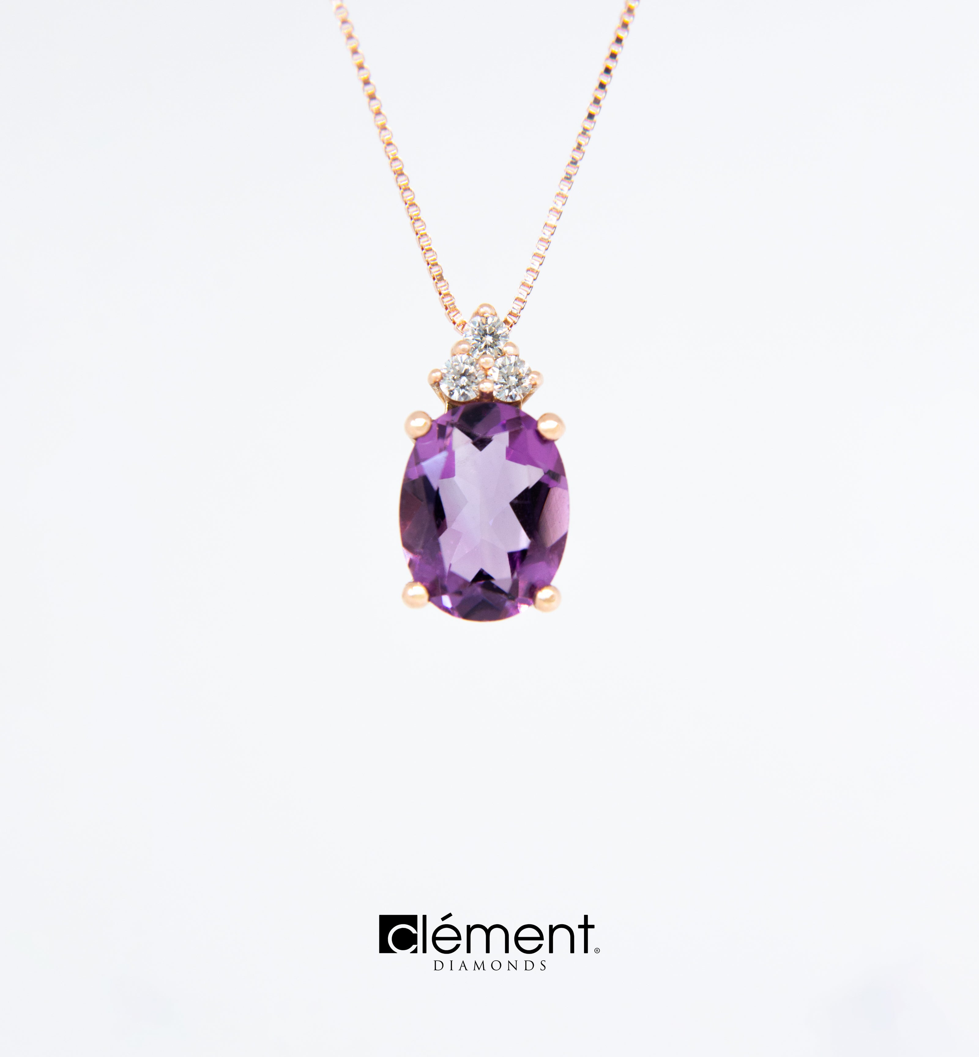 18ct Rose Gold Diamond and Amethyst Pendant