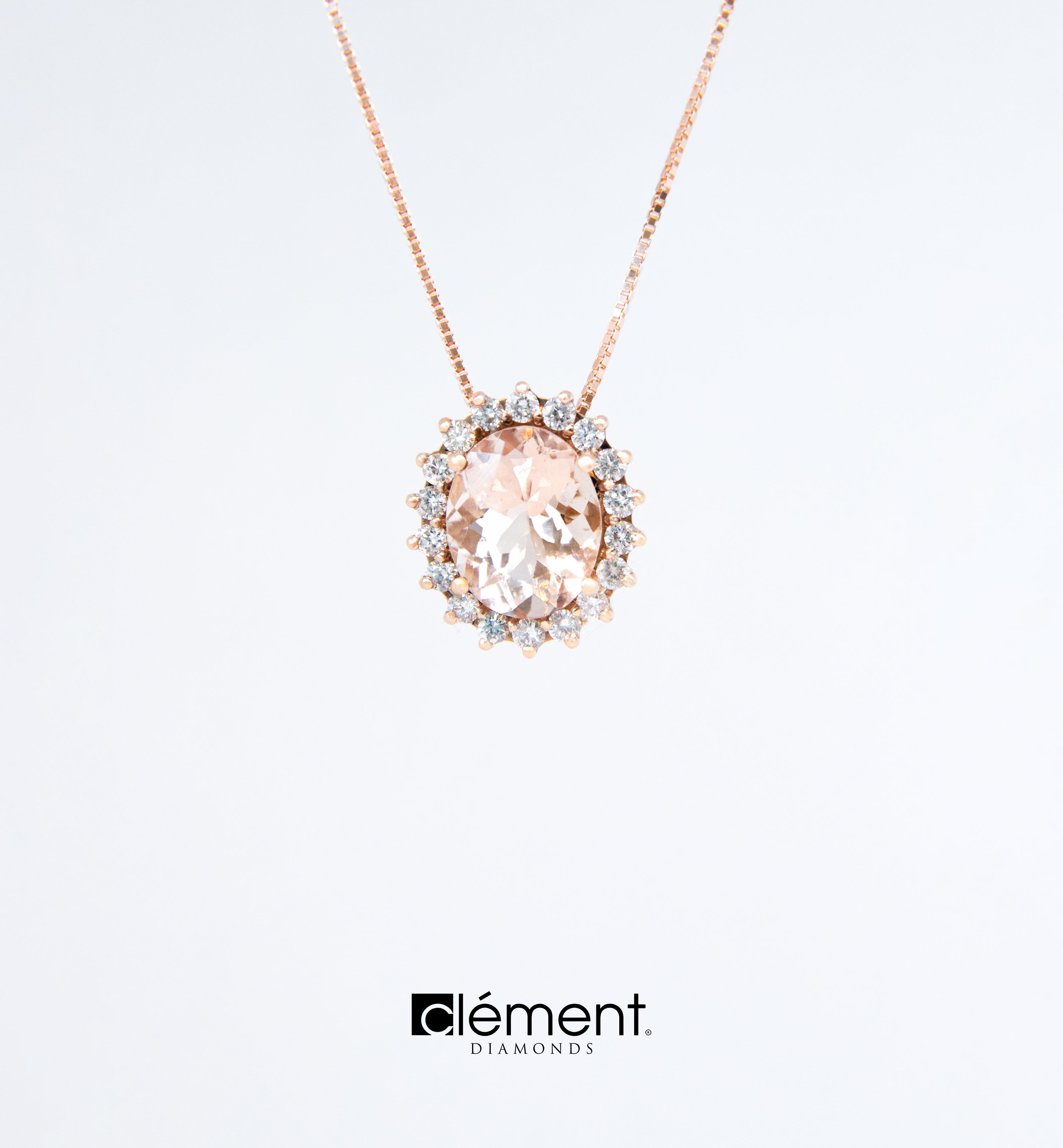 18ct Rose Gold Diamond and Morganite Pendant
