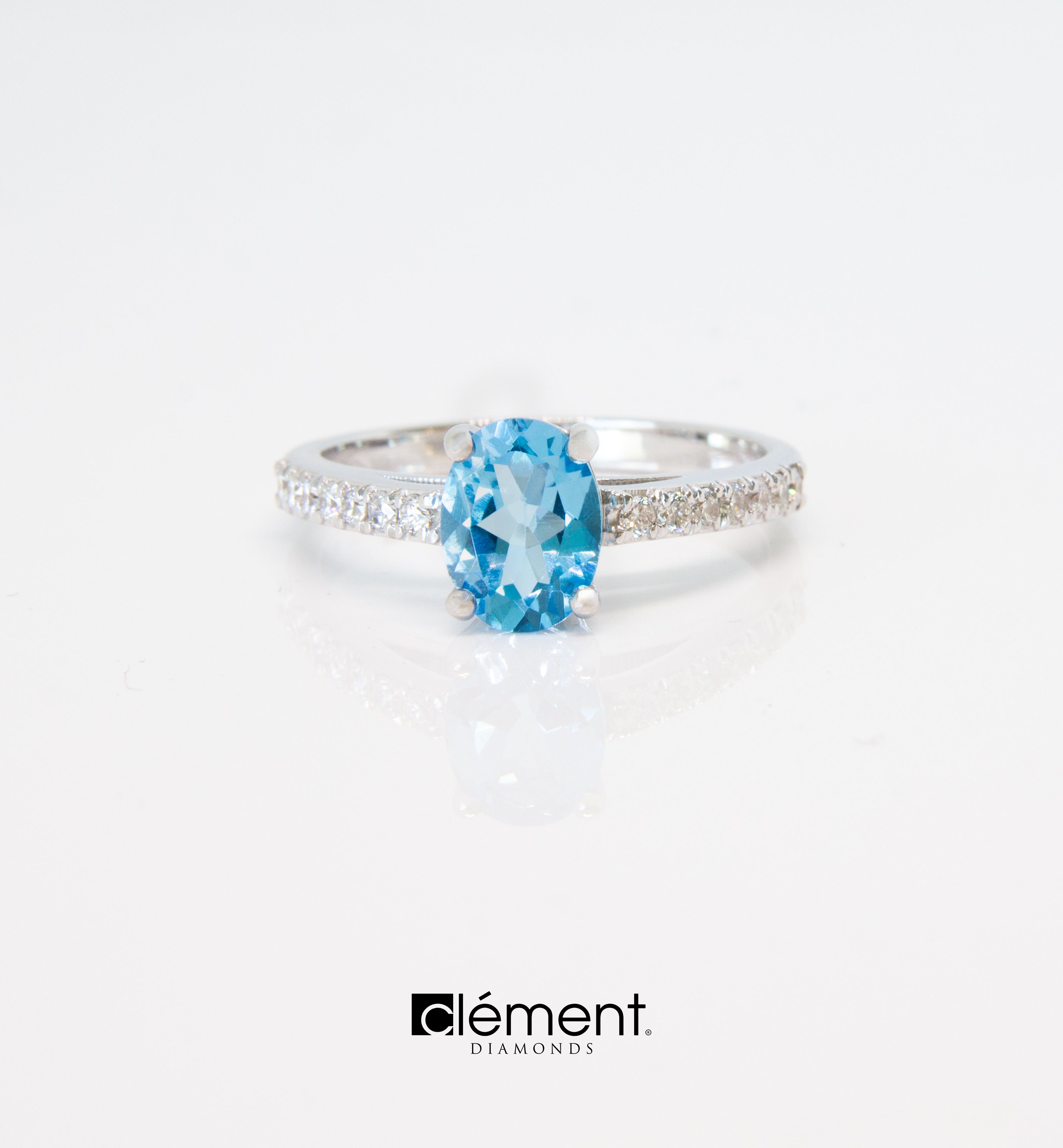 18ct White Gold Swiss Blue Topaz and Diamond Ring
