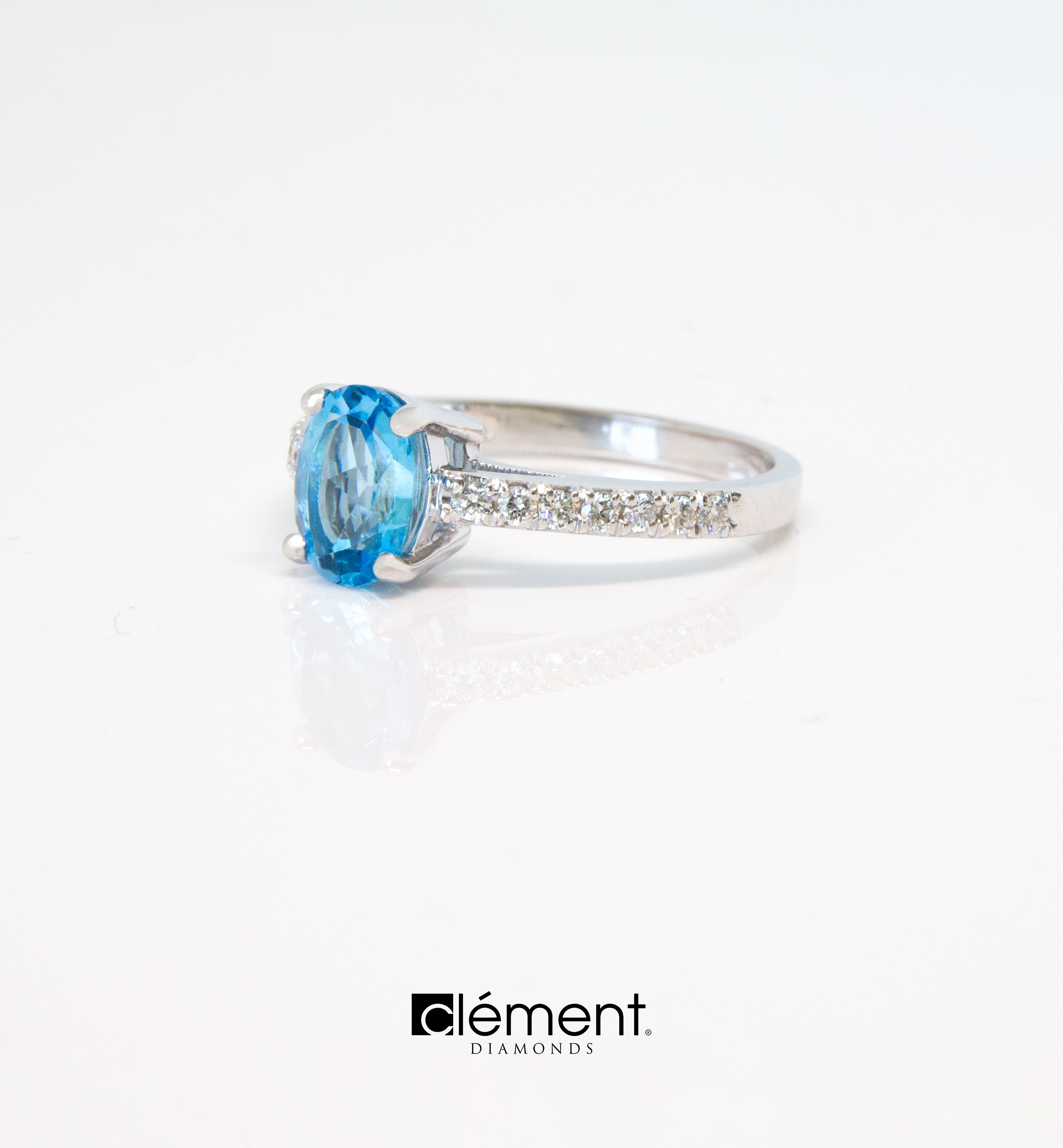 18ct White Gold Swiss Blue Topaz and Diamond Ring