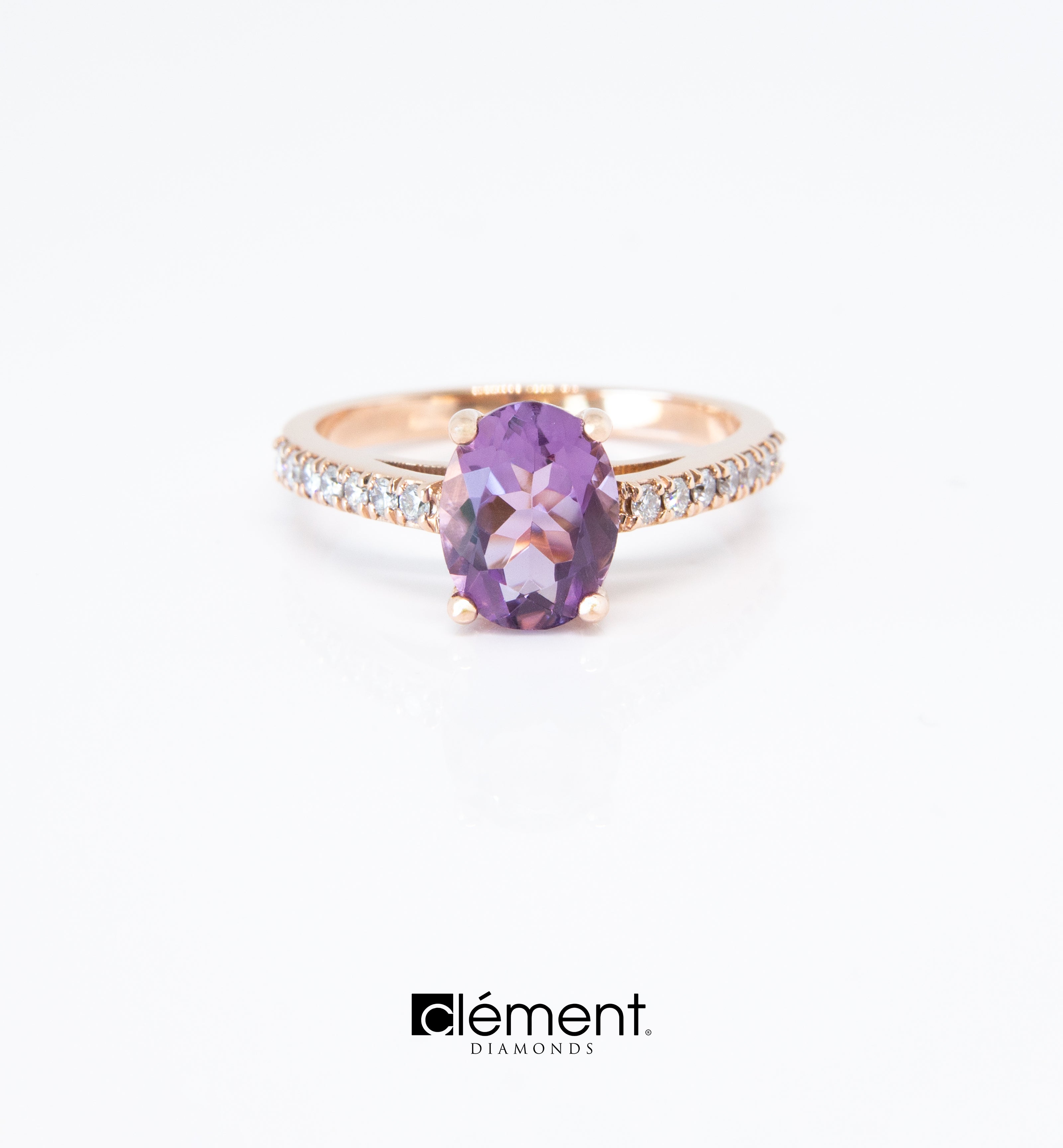 18ct Rose Gold Diamond and Amethyst Ring