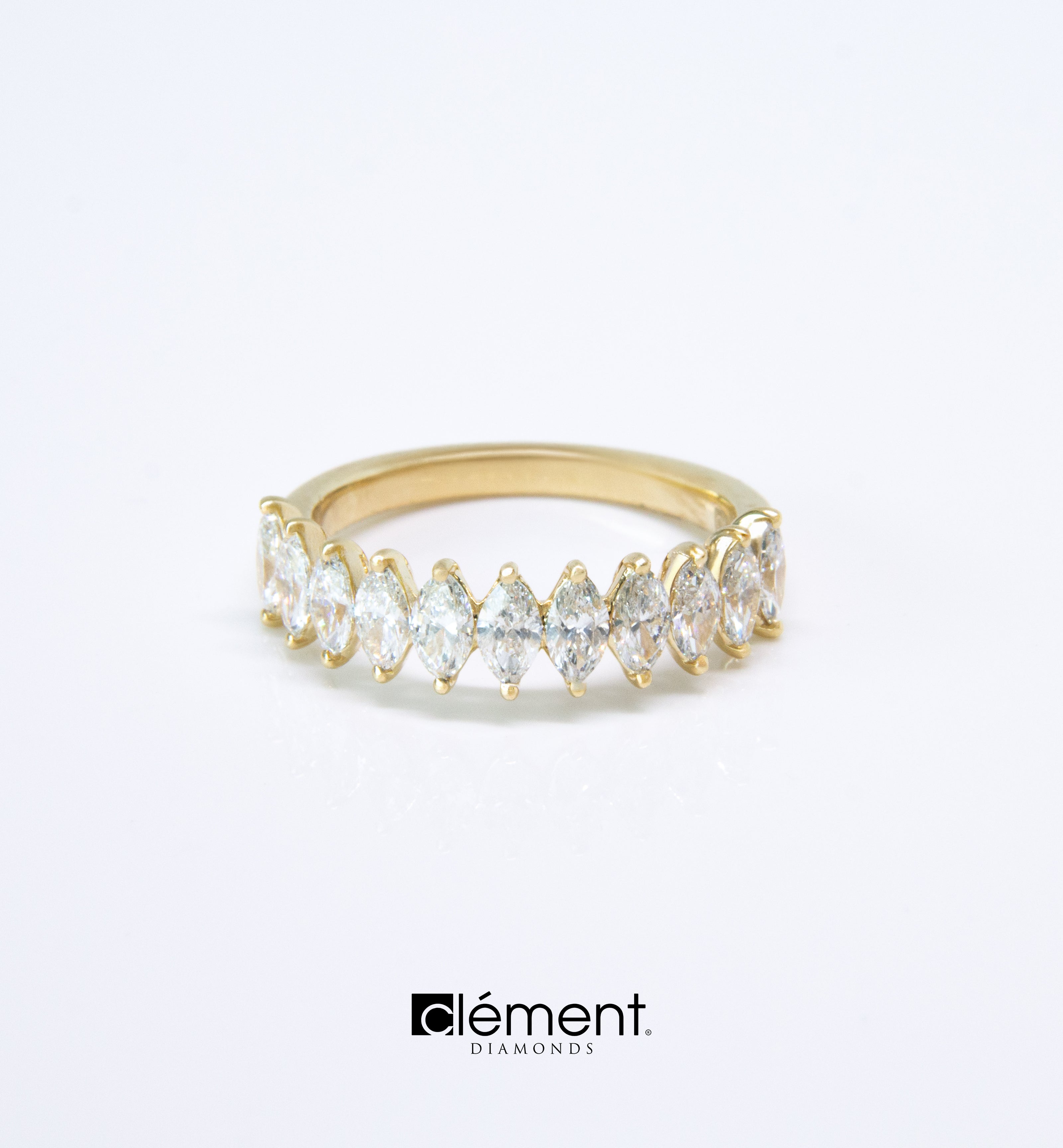 18ct Yellow Gold Half Round Marquise Diamond Ring