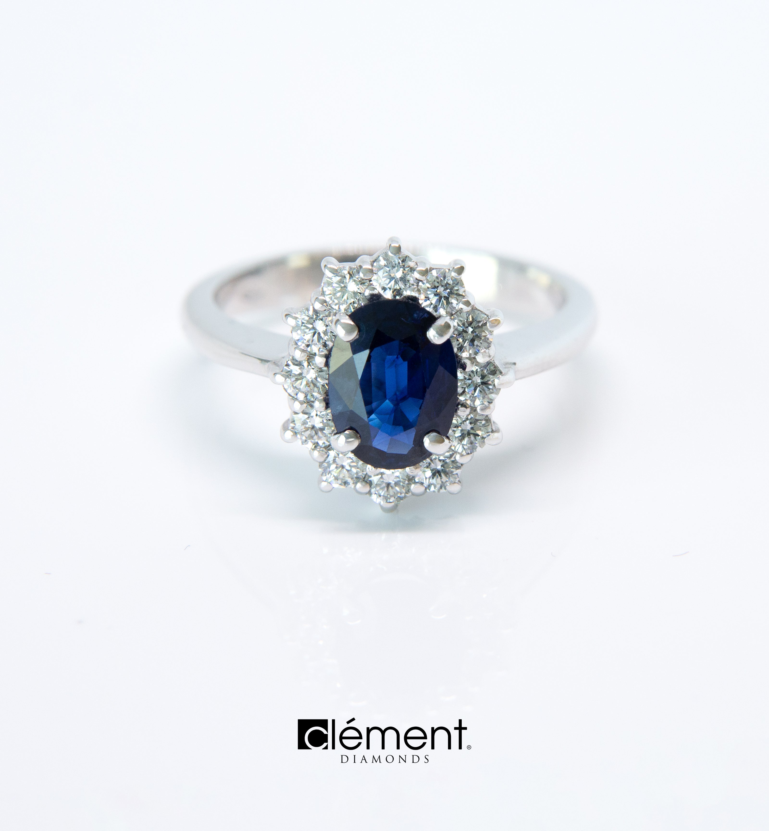 18ct White Gold Diamond and Blue Sapphire Ring